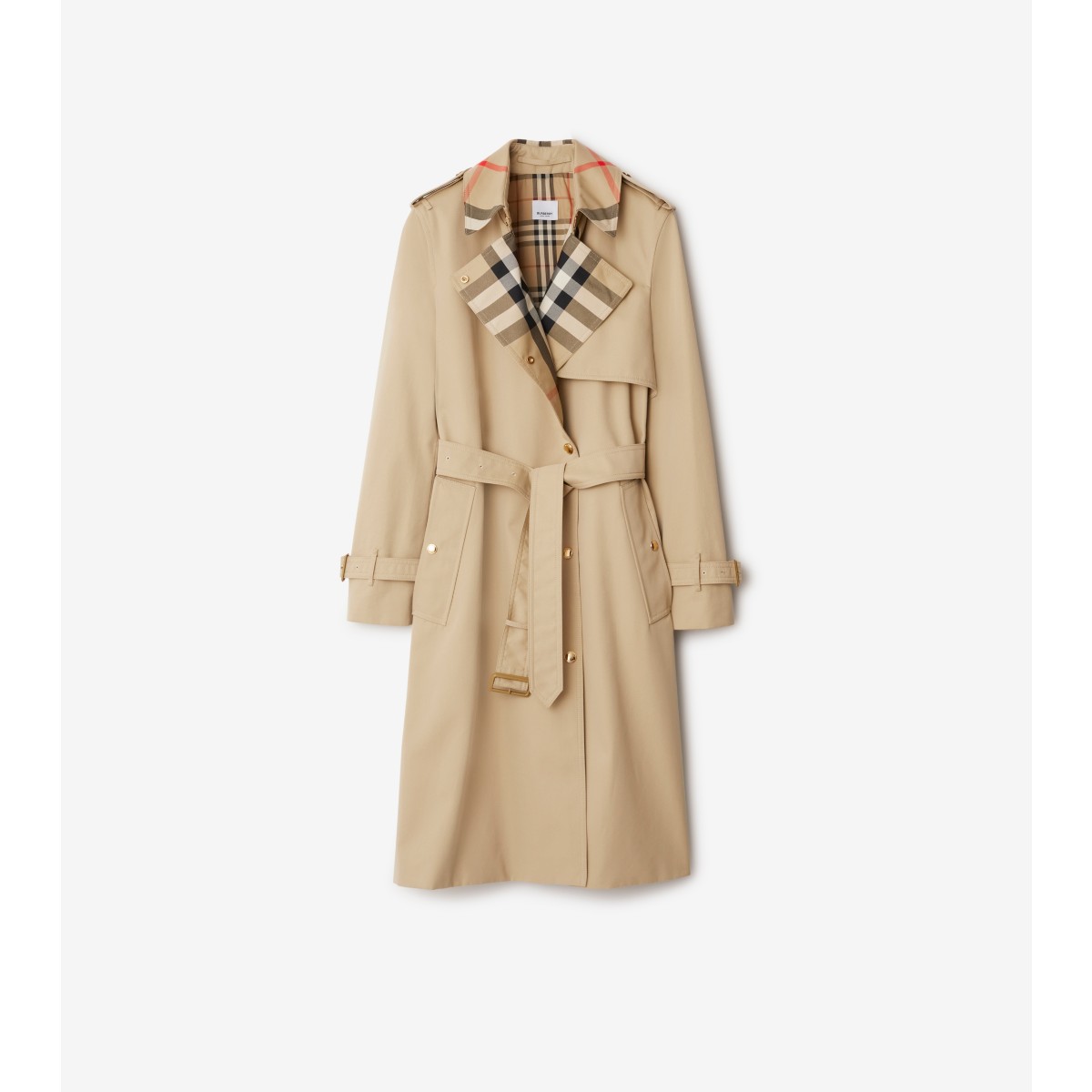  Check Long Collar Gabardine Trench Coat