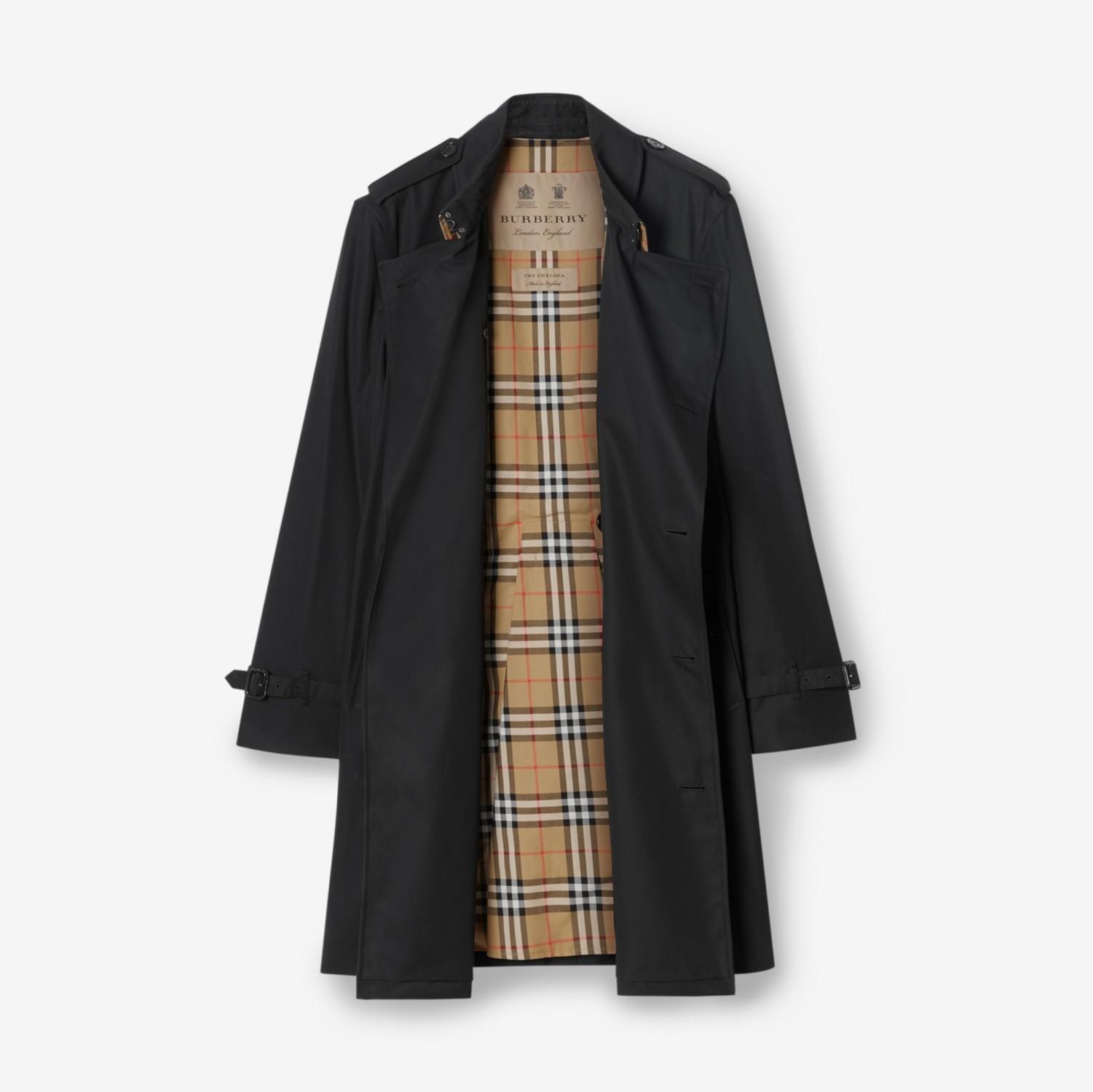 The Mid length Chelsea Heritage Trench Coat in Black Men Cotton