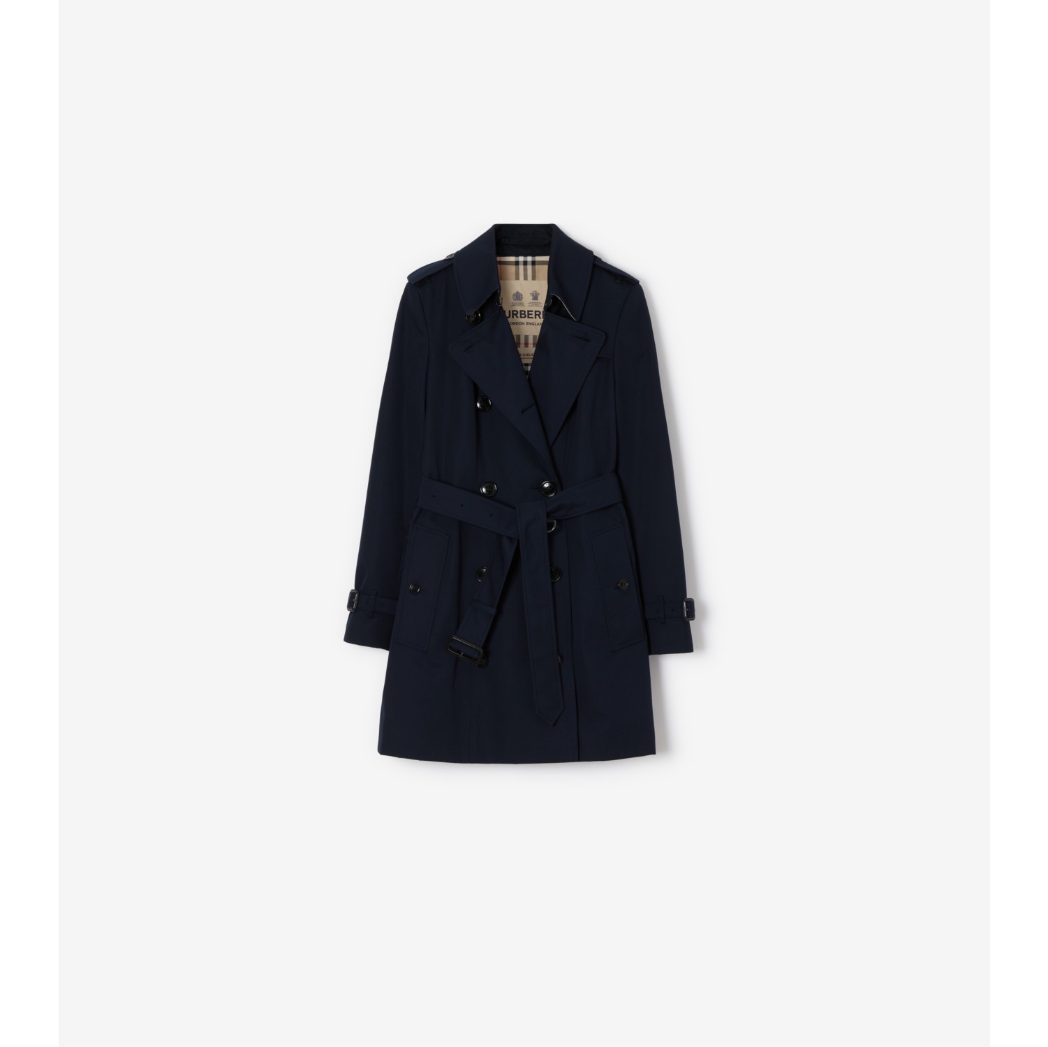 Short Chelsea Heritage Trench Coat in Coal blue Women Cotton Gabardine Burberry Official