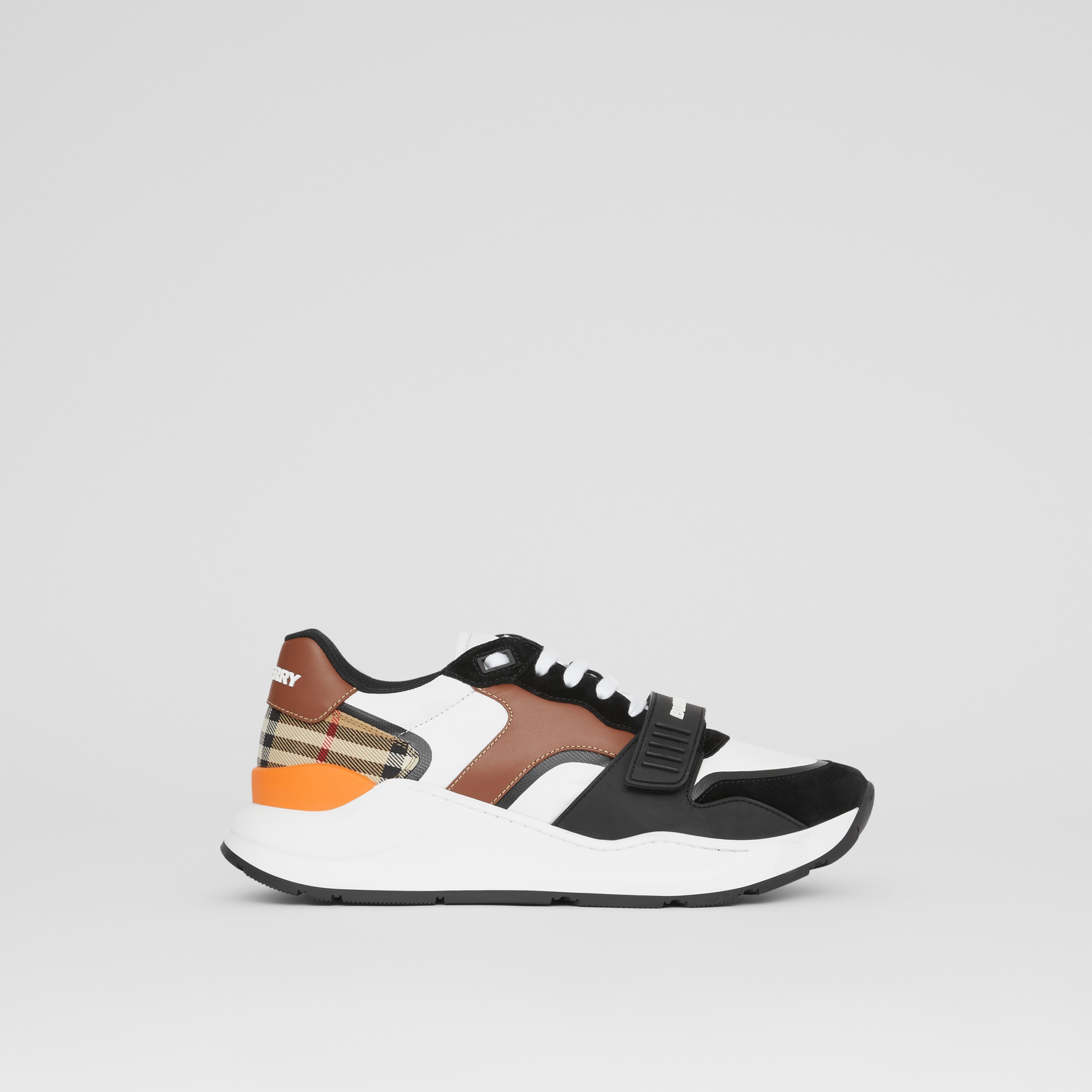 Leather, Suede and Vintage Check Sneakers in Black/archive Beige - Women | Burberry® Official - 1