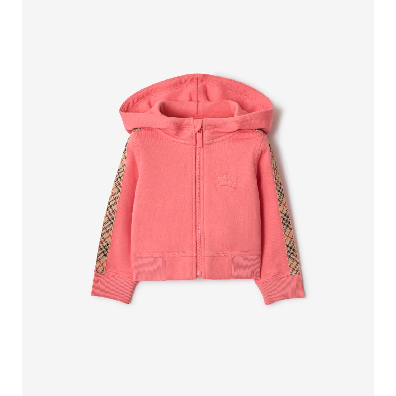 Check Trim Cotton Zip Hoodie