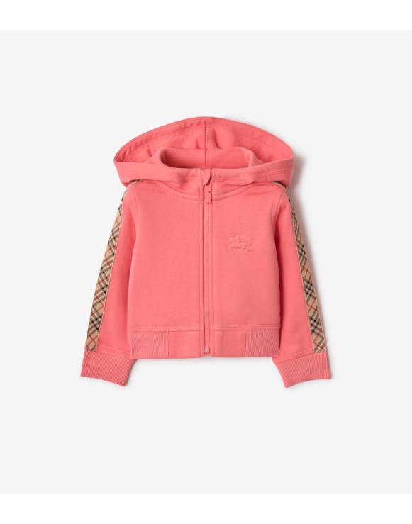 Check Trim Cotton Zip Hoodie