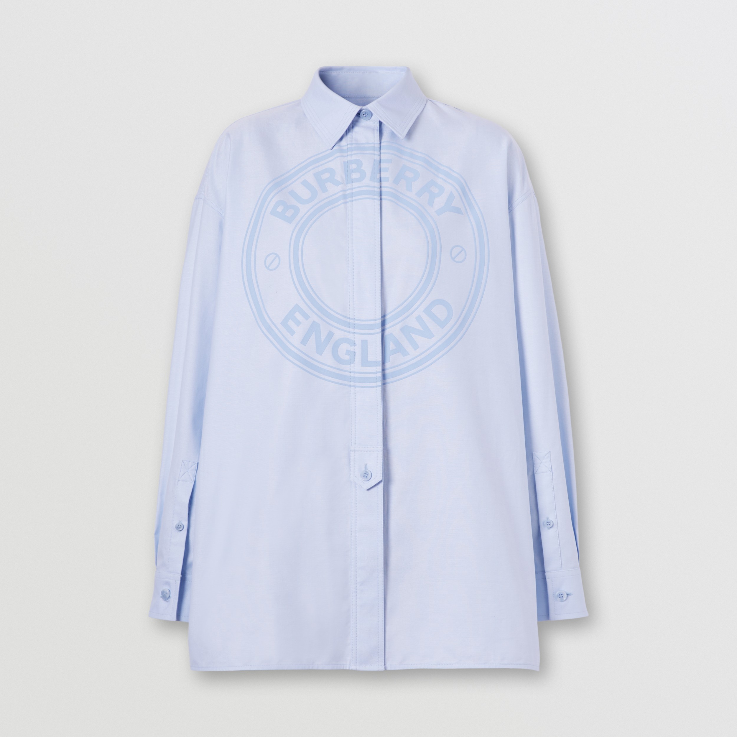 Logo Graphic Cotton Oxford Oversized Shirt in Pale Blue - Women | Burberry United Kingdom - 4