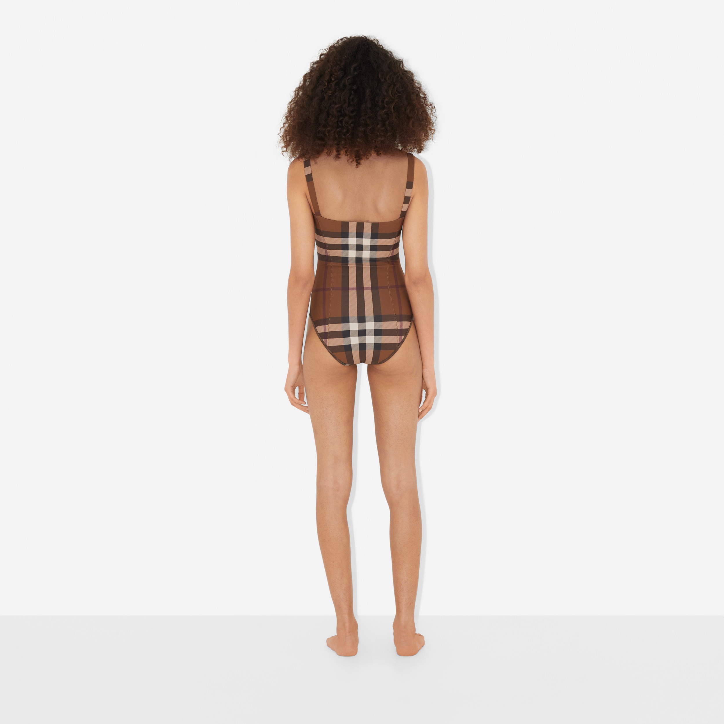 Check Stretch Nylon Swimsuit in Birch Brown - Women | Burberry® Official - 4
