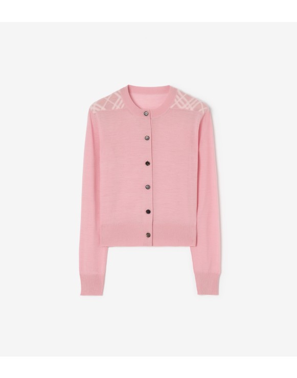 Check Panel Wool Silk Cardigan