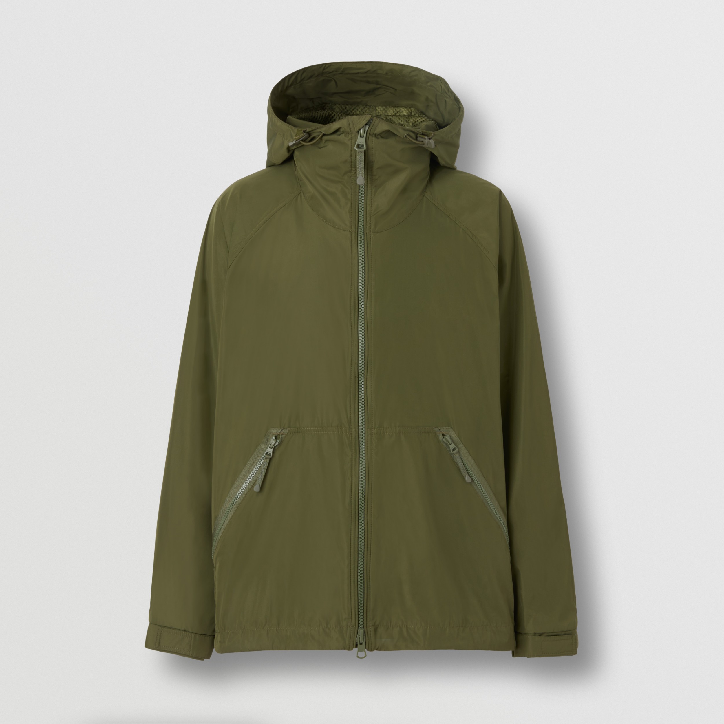 Logo Detail Packaway Nylon Hooded Jacket in Olive Men Burberry® Official