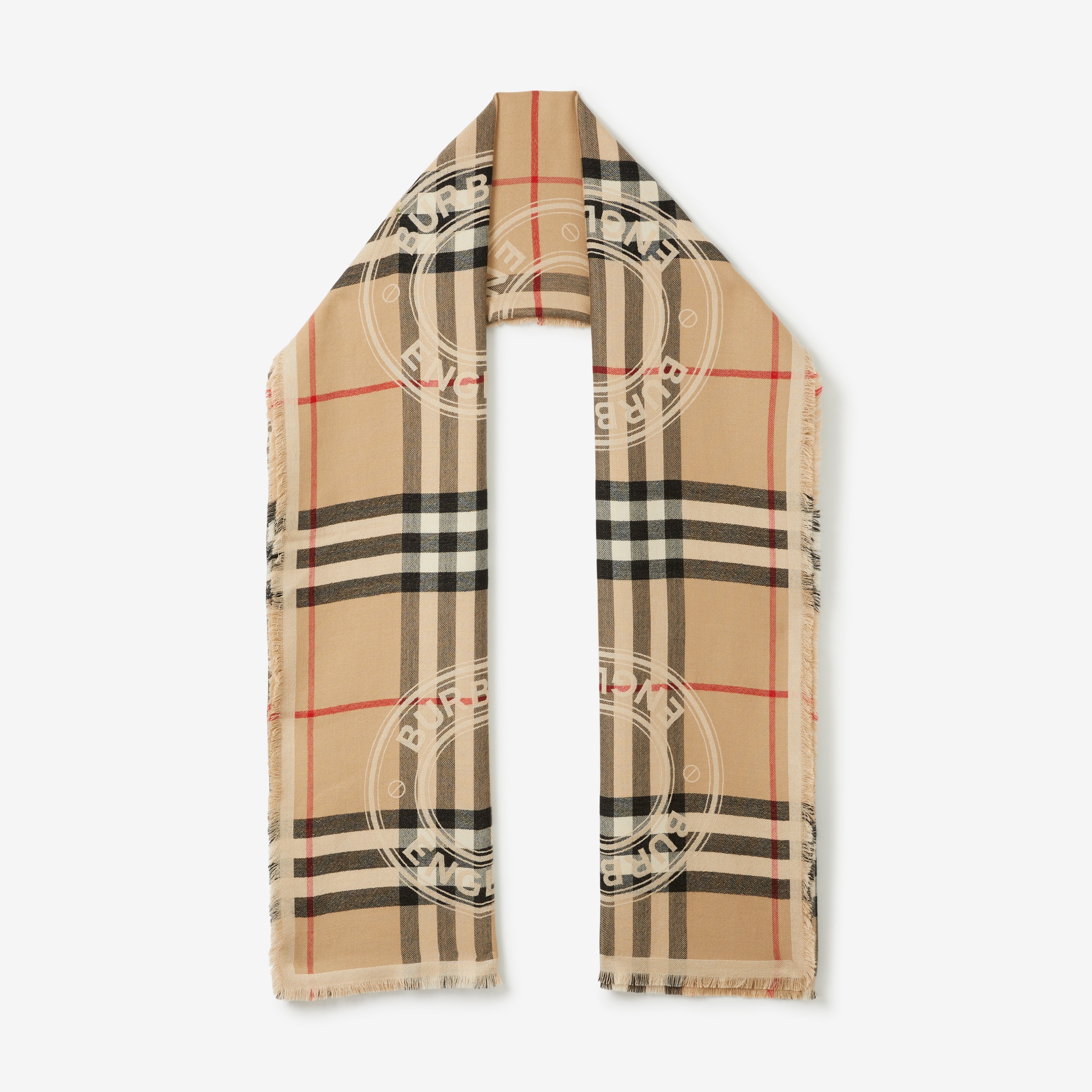 Pañuelo en seda y cachemir con estampado de montaje (Beige Vintage) | Burberry® oficial - 1