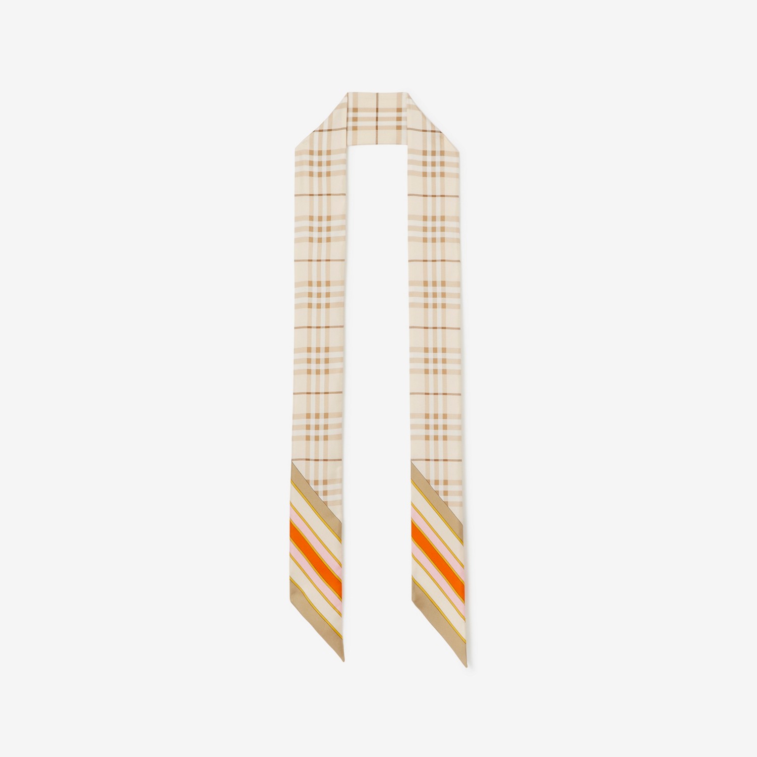 Check Print Silk Skinny Scarf in Soft Fawn/bright Orange | Burberry® Official