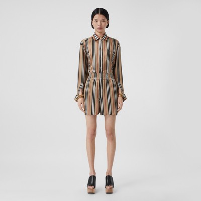 Icon Stripe Silk Shirt in Archive Beige - Women | Burberry® Official