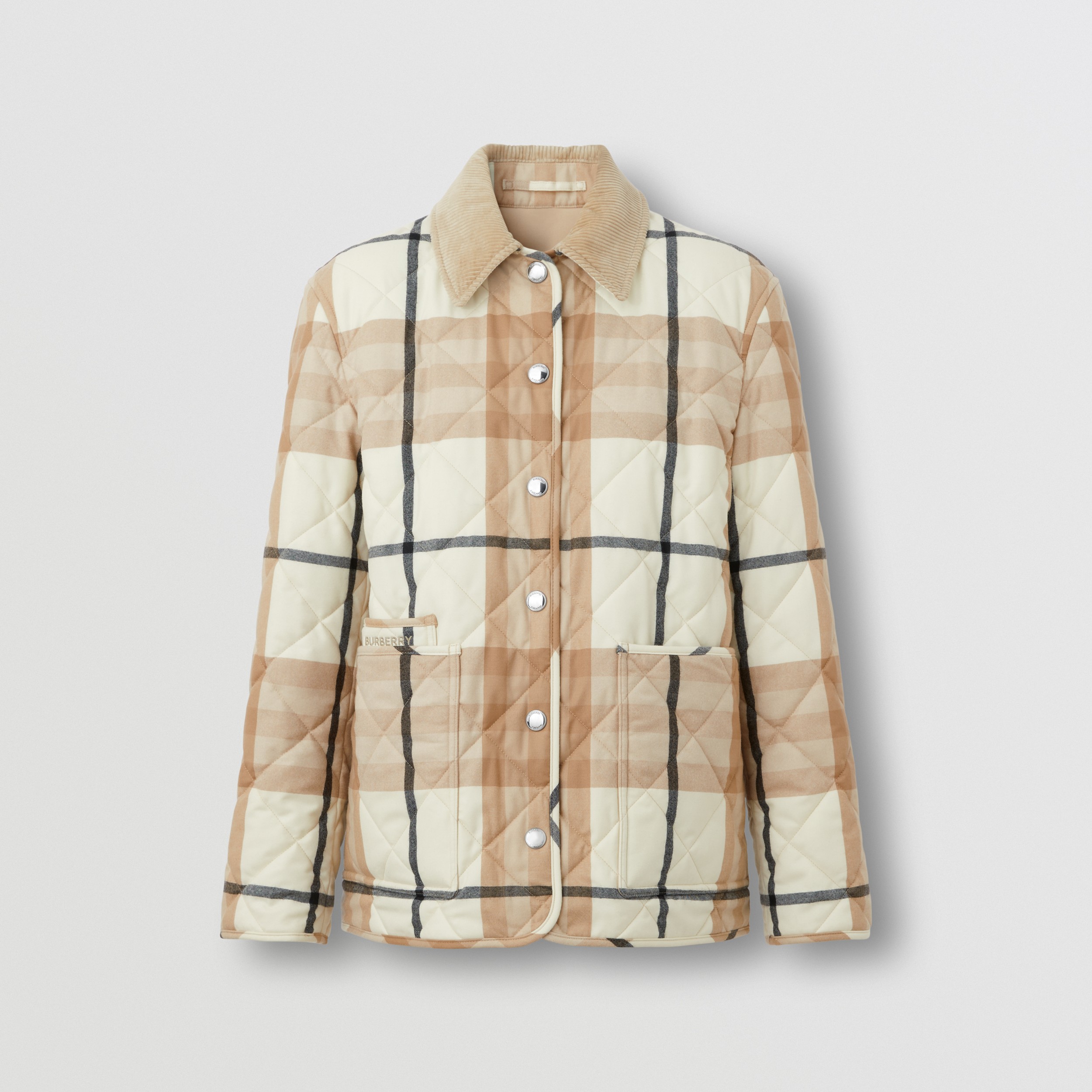 Corduroy Collar Diamond Quilted Wool Barn Jacket in Frosted White - Women | Burberry® Official - 1