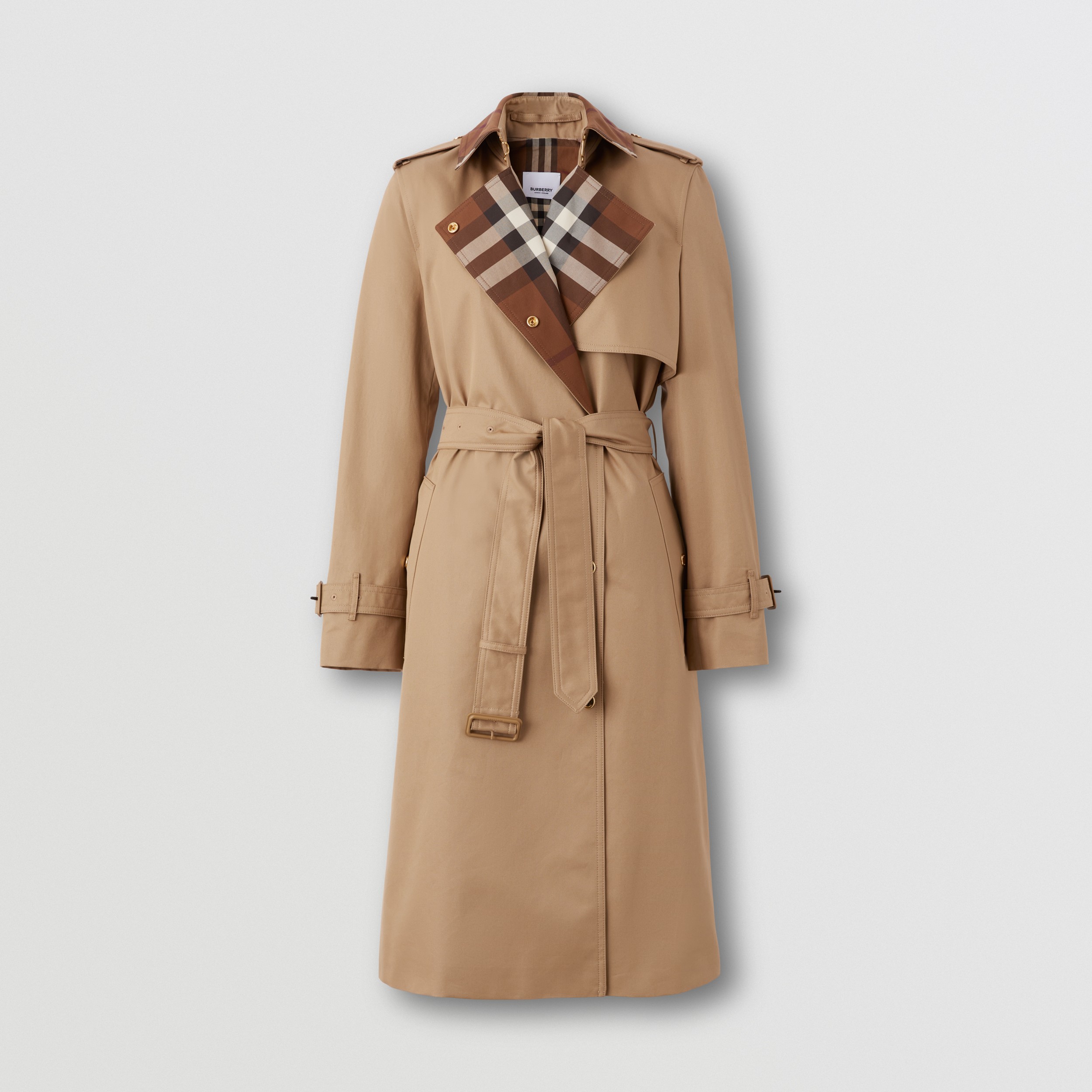 Check Panel Cotton Gabardine Trench Coat in Camel - Women | Burberry® Official - 4