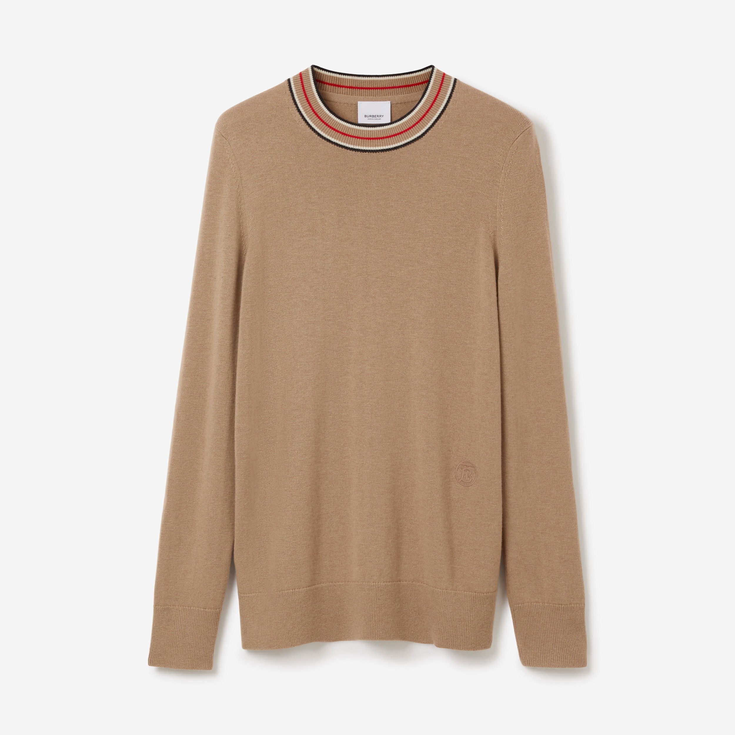 Suéter de cashmere com detalhe de listras (Camel) - Mulheres | Burberry® oficial - 1