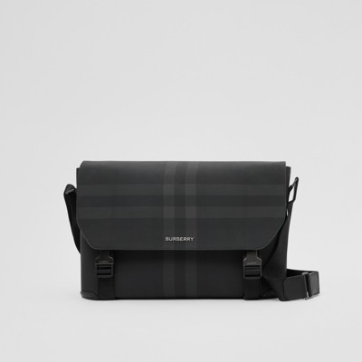 Charcoal Check and Leather Large Messenger Bag - Men | Burberry® Official