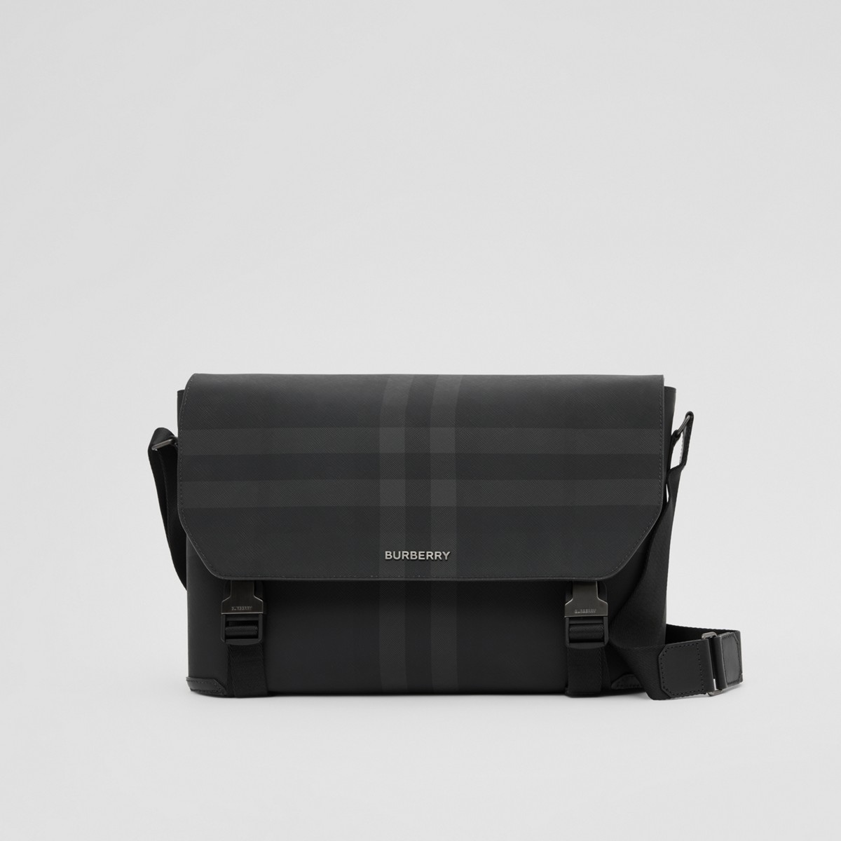 Burberry Charcoal Check And Leather Large Messenger Bag