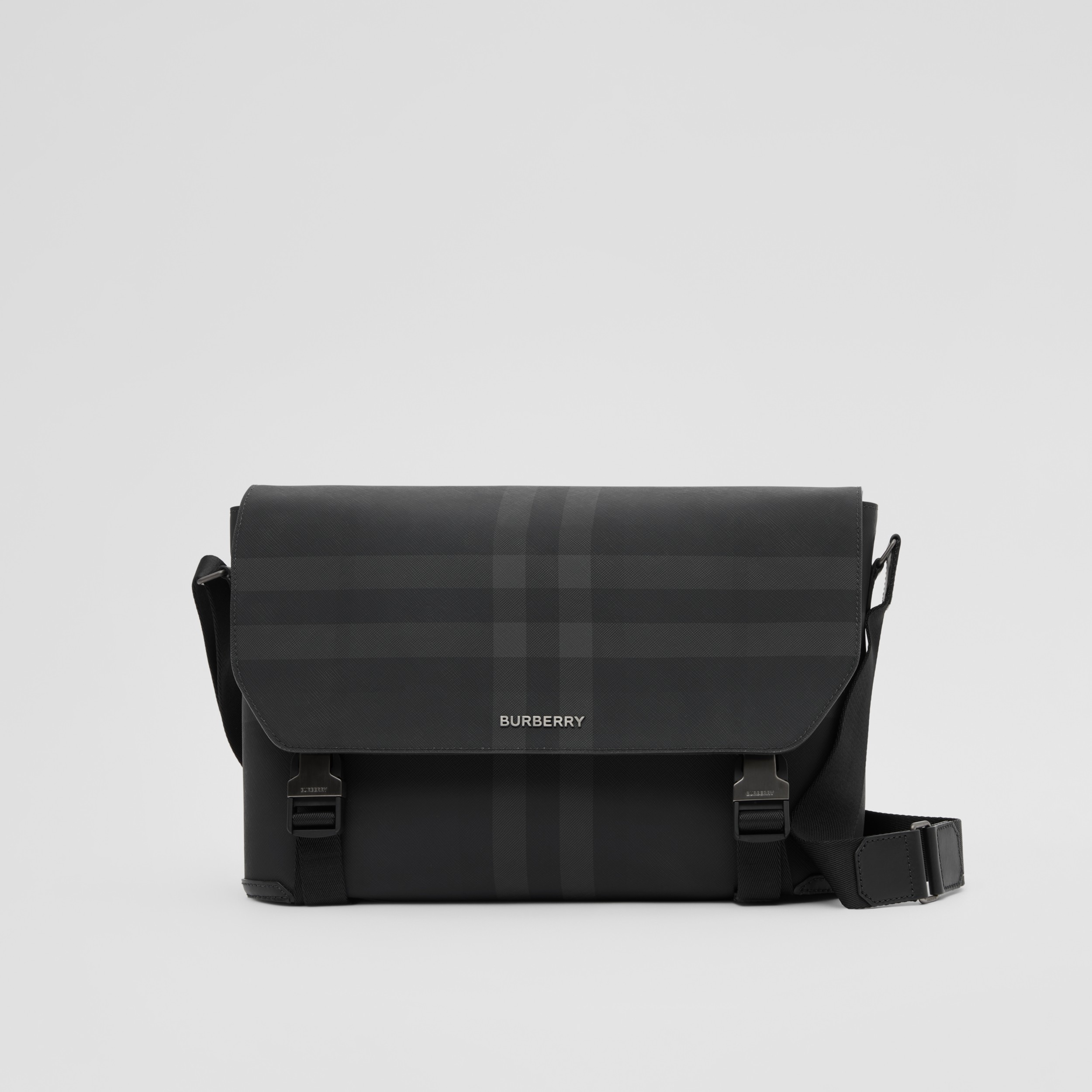 Charcoal Check and Leather Large Messenger Bag - Men | Burberry® Official