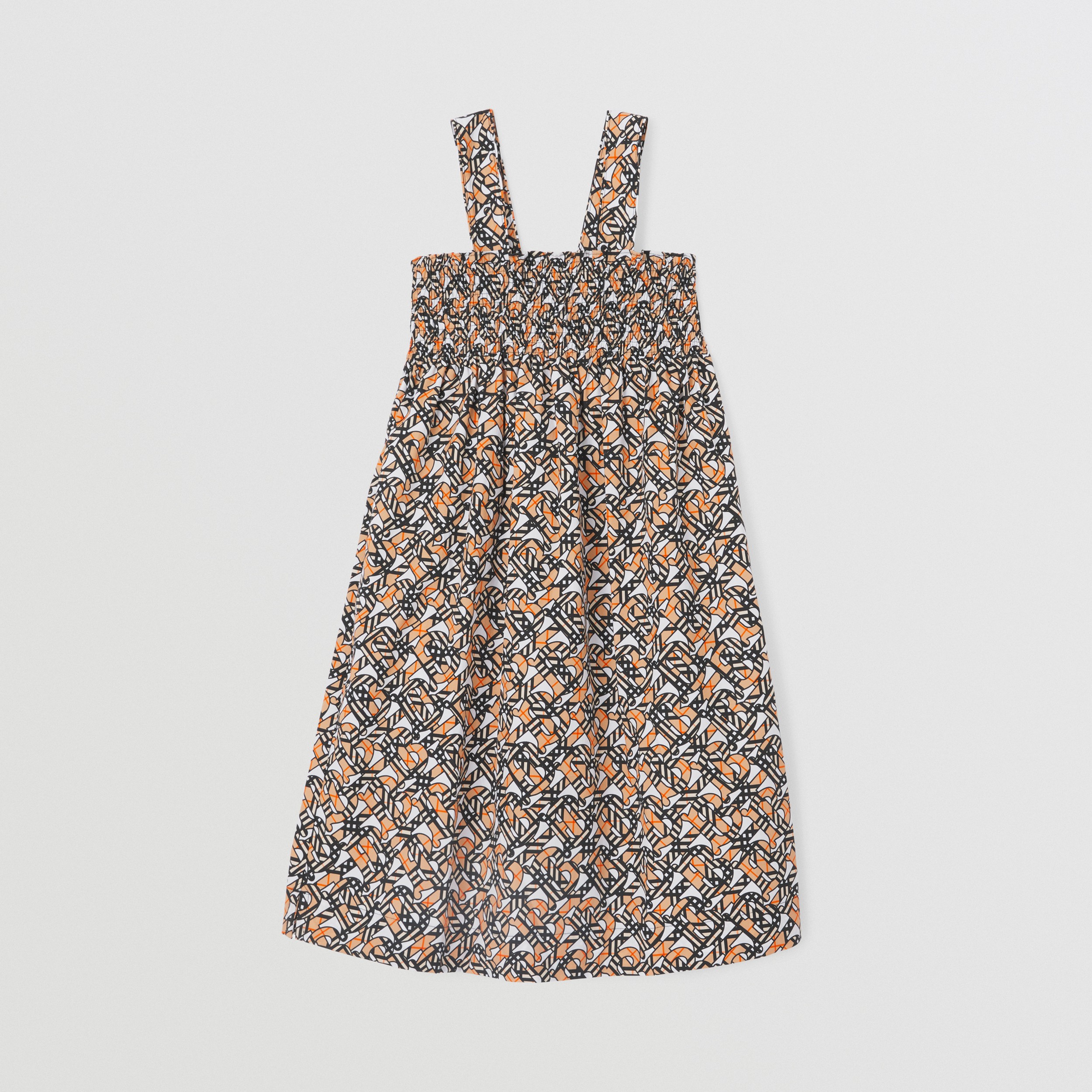 Smok-Kleid aus Stretchbaumwolle mit Monogramm-Print (Weiß) | Burberry® - 1