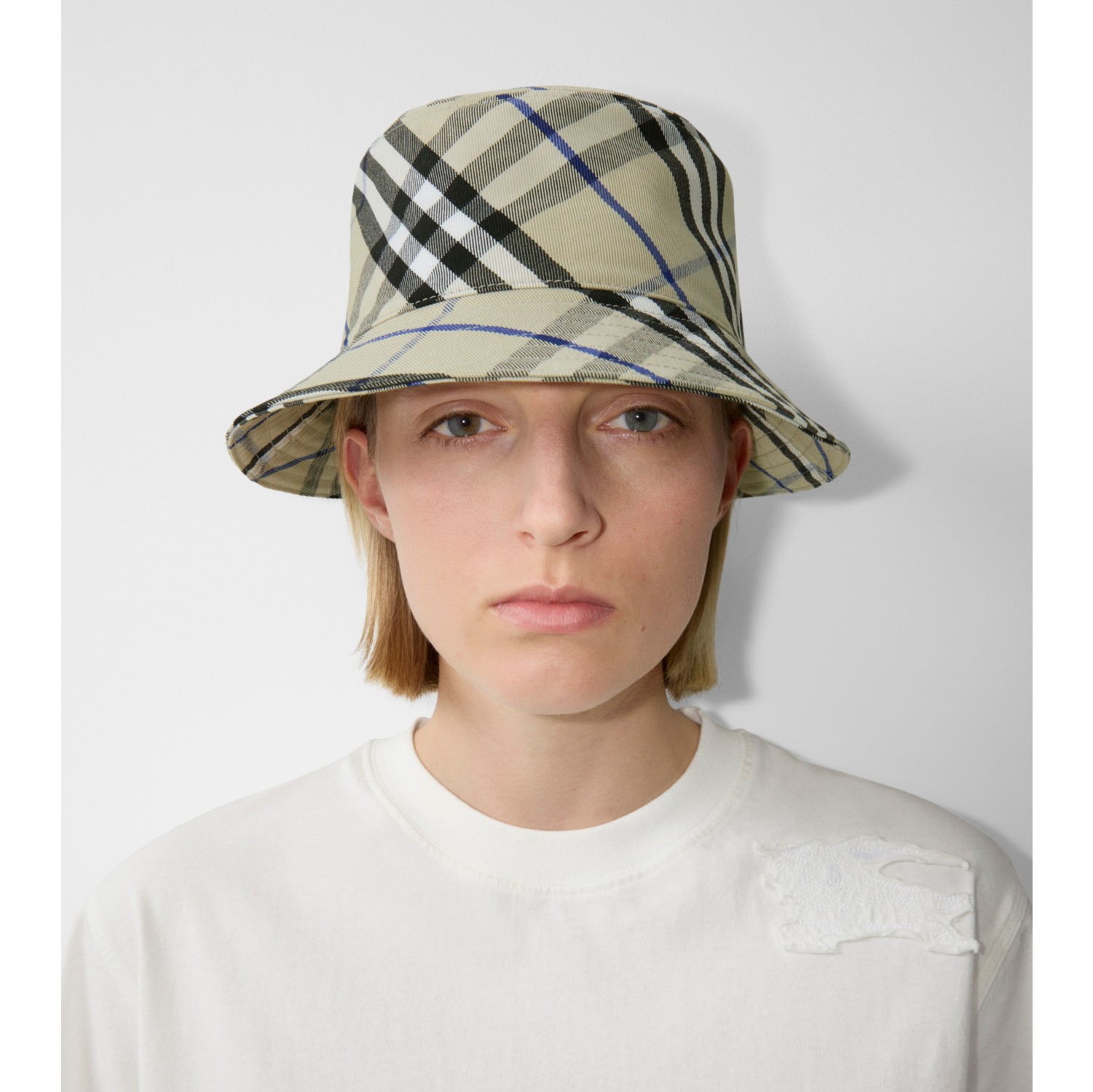 Check Cotton Blend Bucket Hat in Lichen Men Burberry Official