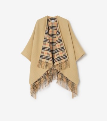 リバーシブル チェック ウールケープ (サンドベージュ) | Burberry