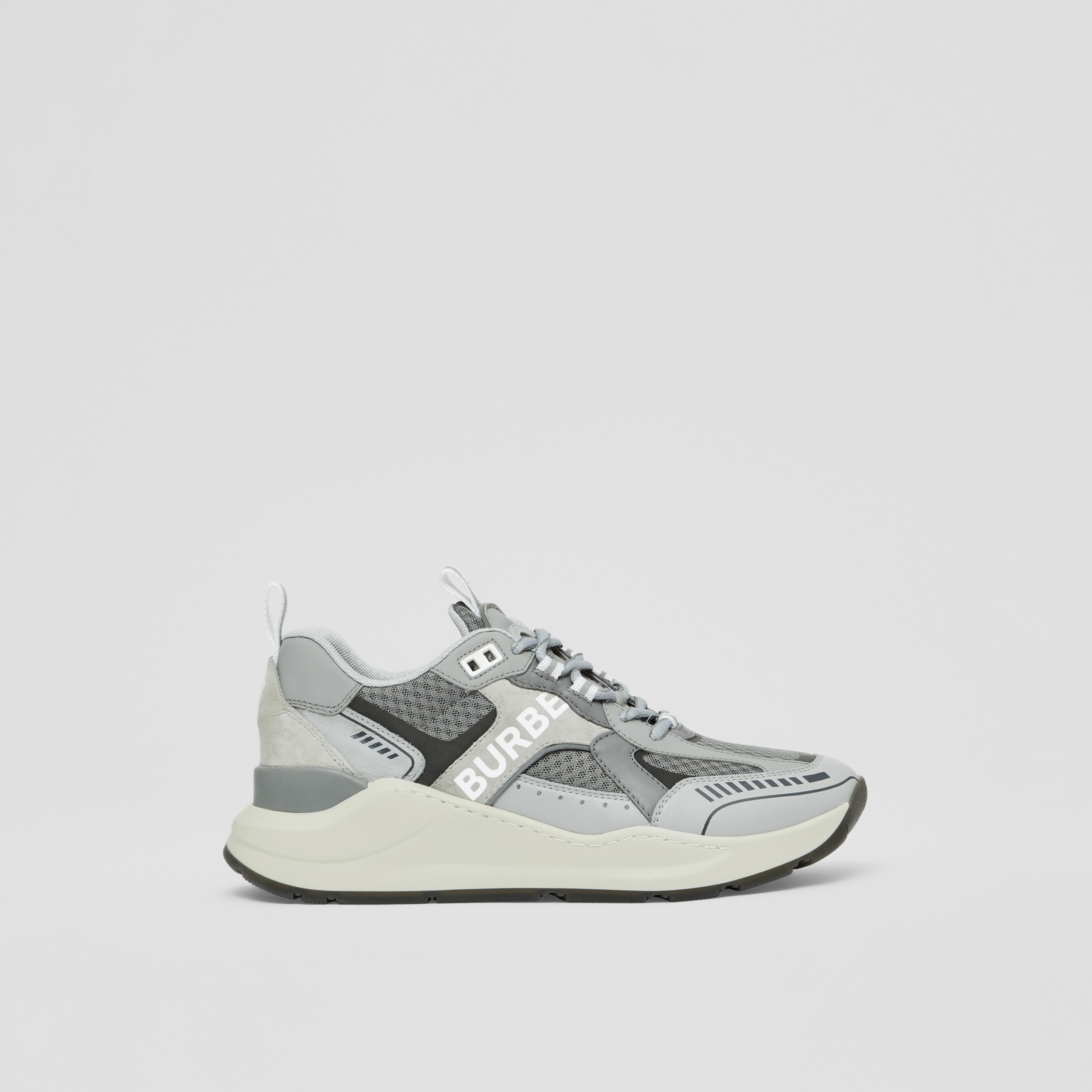 Logo Print Leather, Suede and Mesh Sneakers in Grey - Women | Burberry® Official