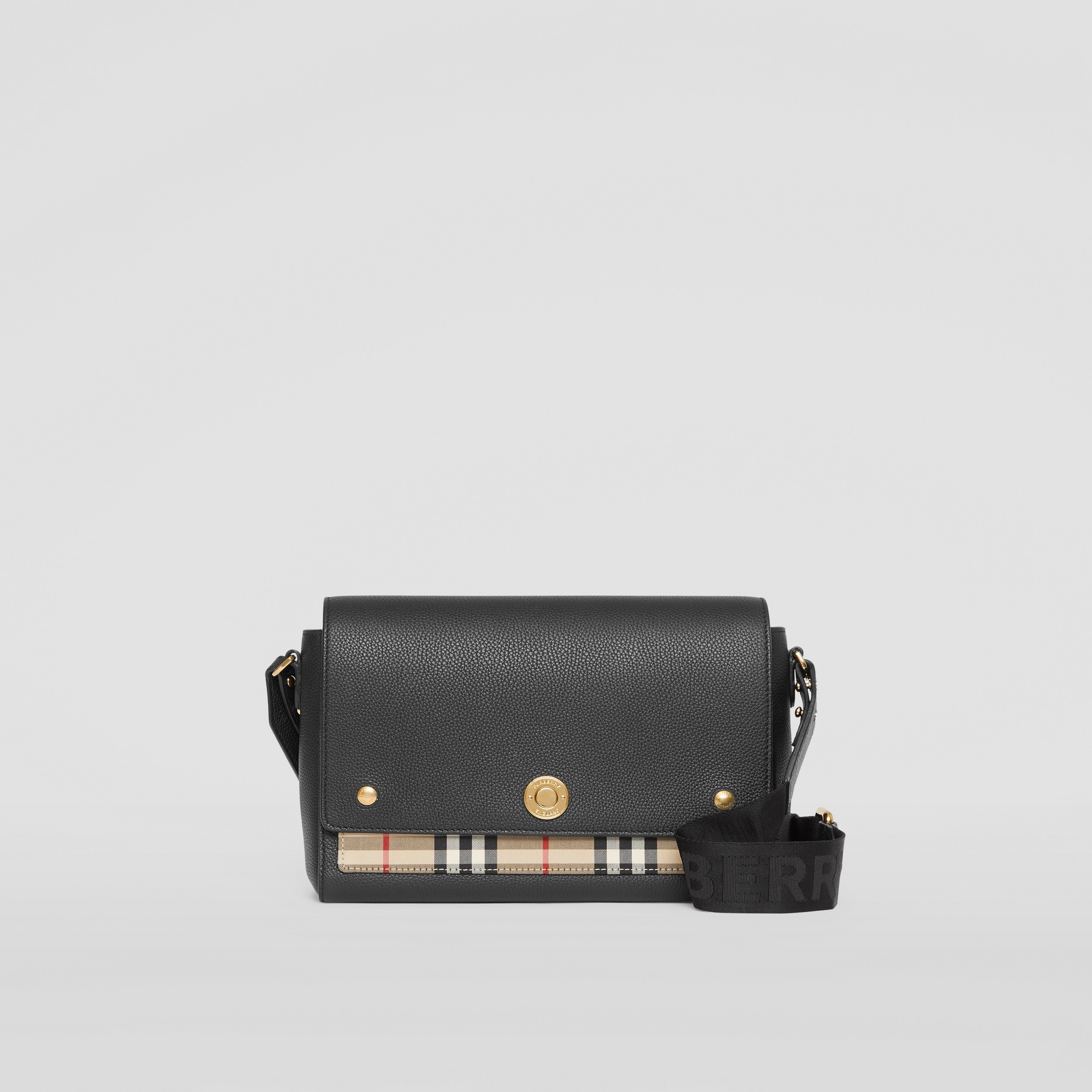 Vintage Check and Leather Note Bag in Black - Women | Burberry® Official - 1