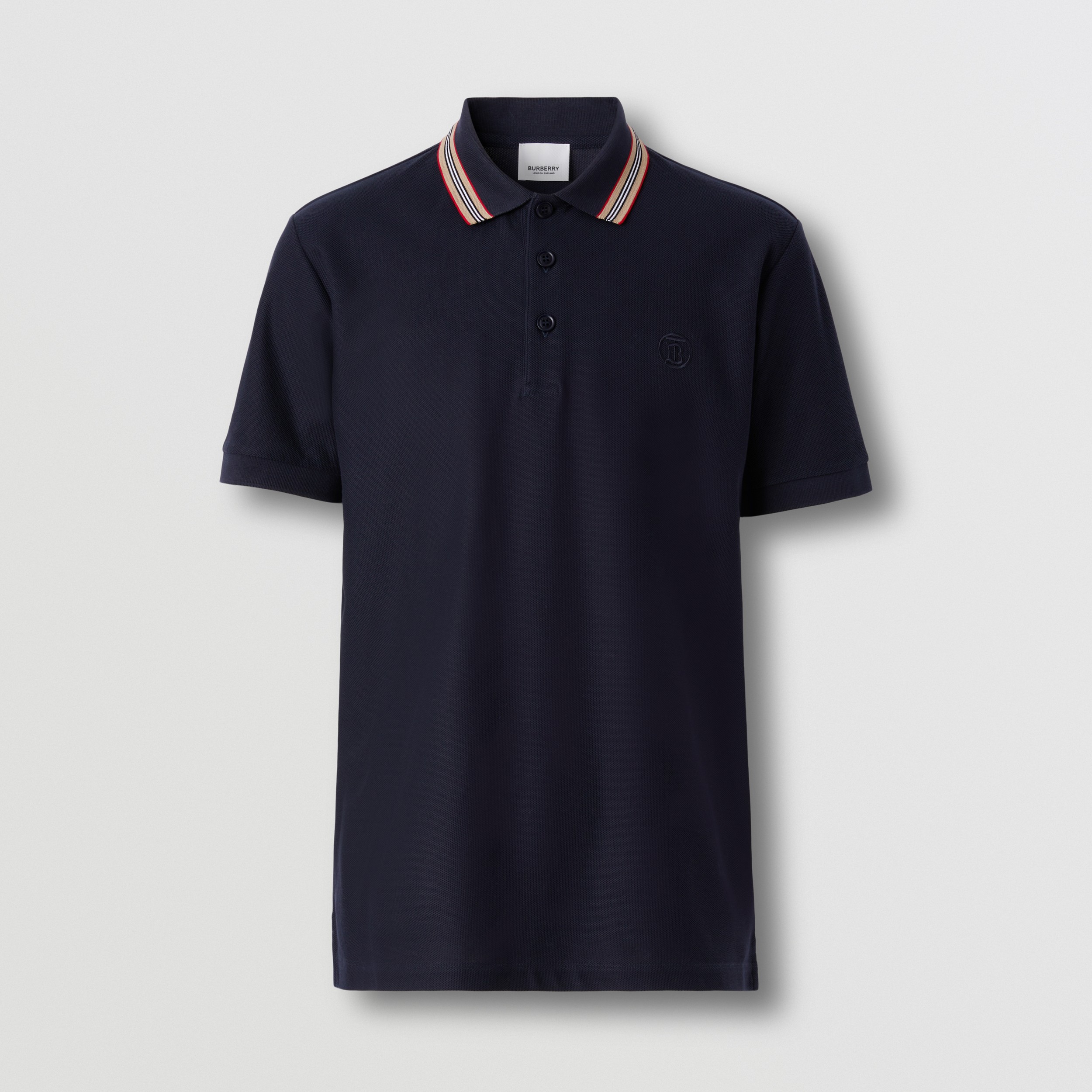 Camisa polo de algodão piquê com colarinho com listras icônicas (Azul Carvão) - Homens | Burberry® oficial - 4