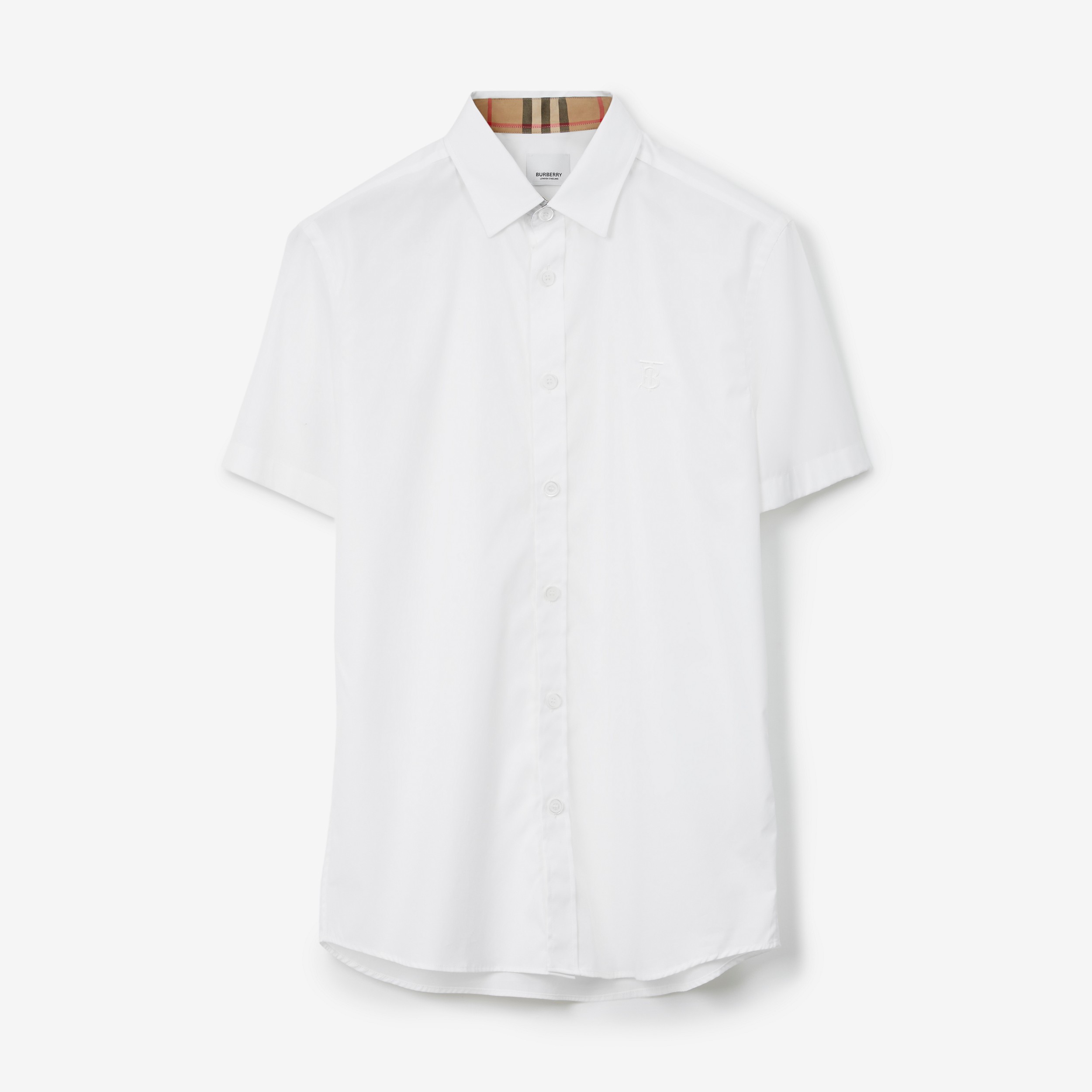 Camisa de mangas curtas em algodão stretch com monograma (Branco) - Homens | Burberry® oficial - 1