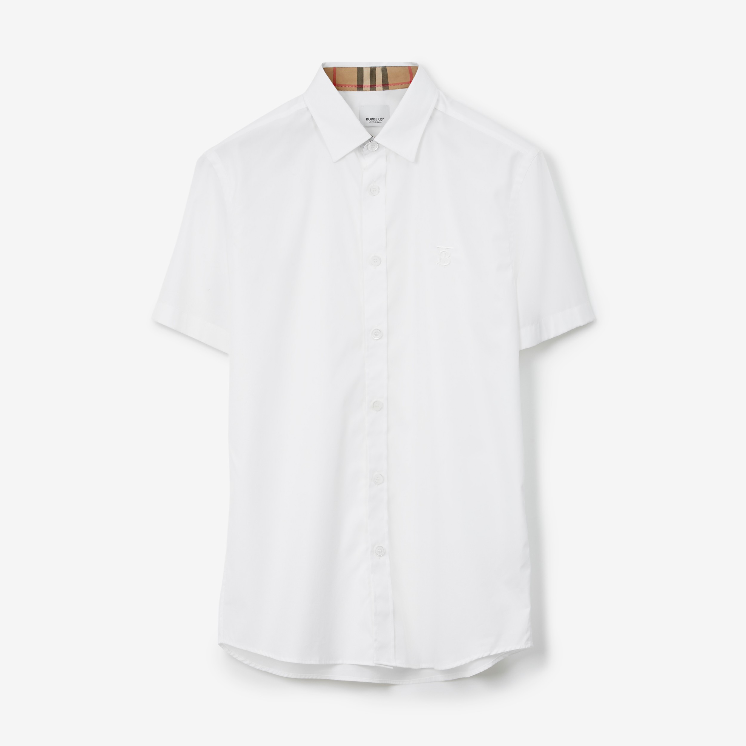 Camisa de manga corta en algodón elástico con monograma (Blanco) - Hombre |  Burberry® oficial