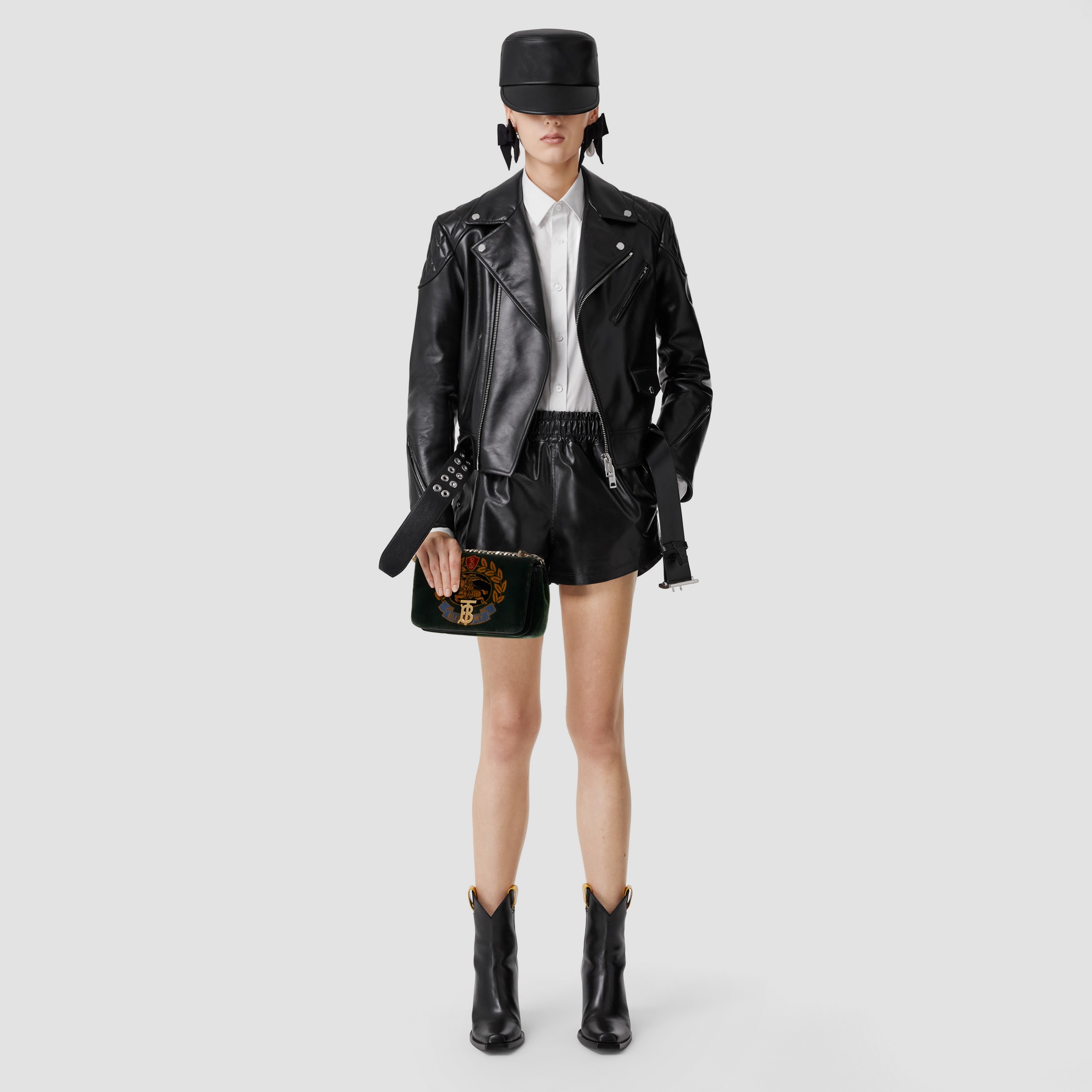 Diamond Quilted Panel Leather Biker Jacket in Black - Women | Burberry® Official - 4