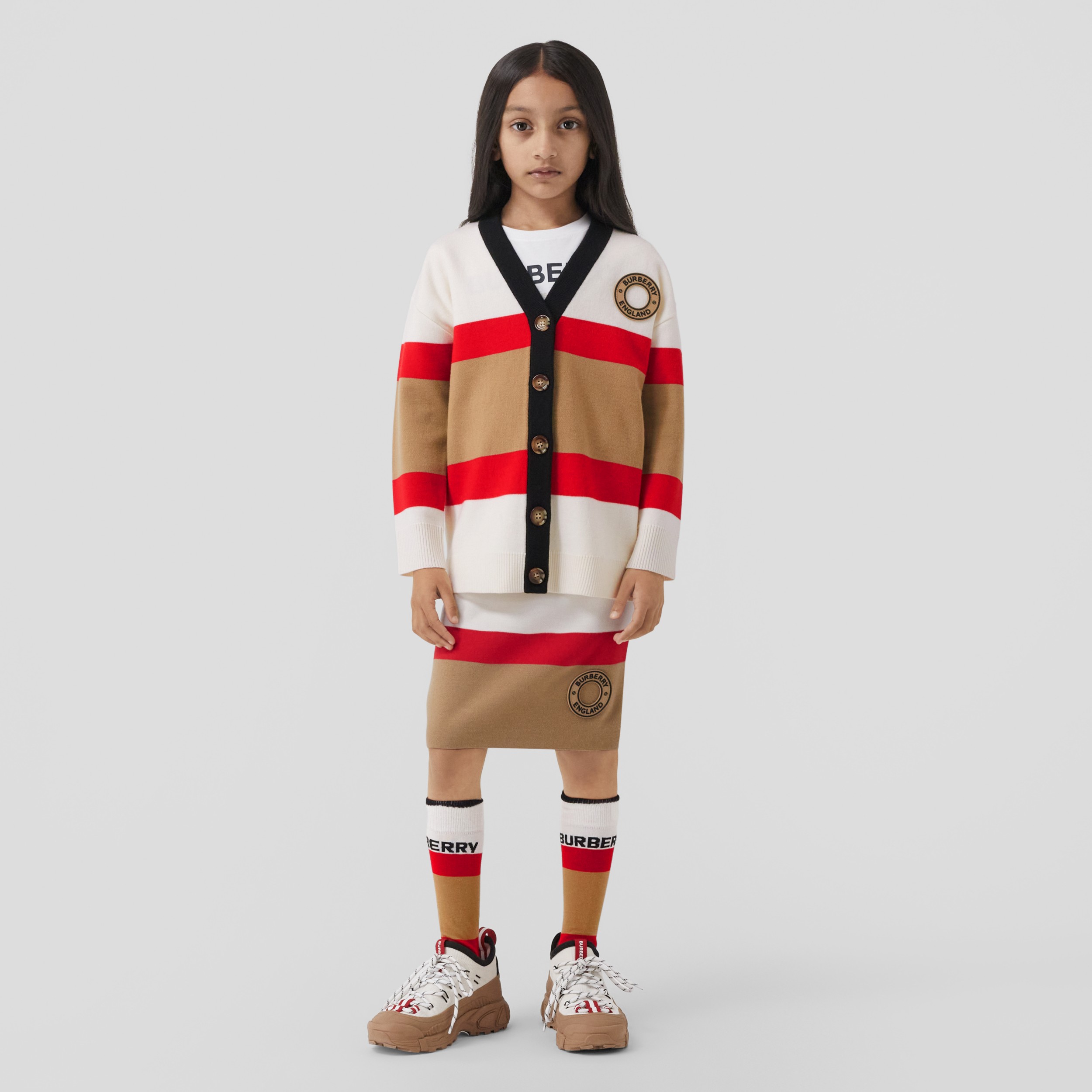 Logo Graphic Appliqué Wool Blend Skirt in Ivory | Burberry® Official - 3