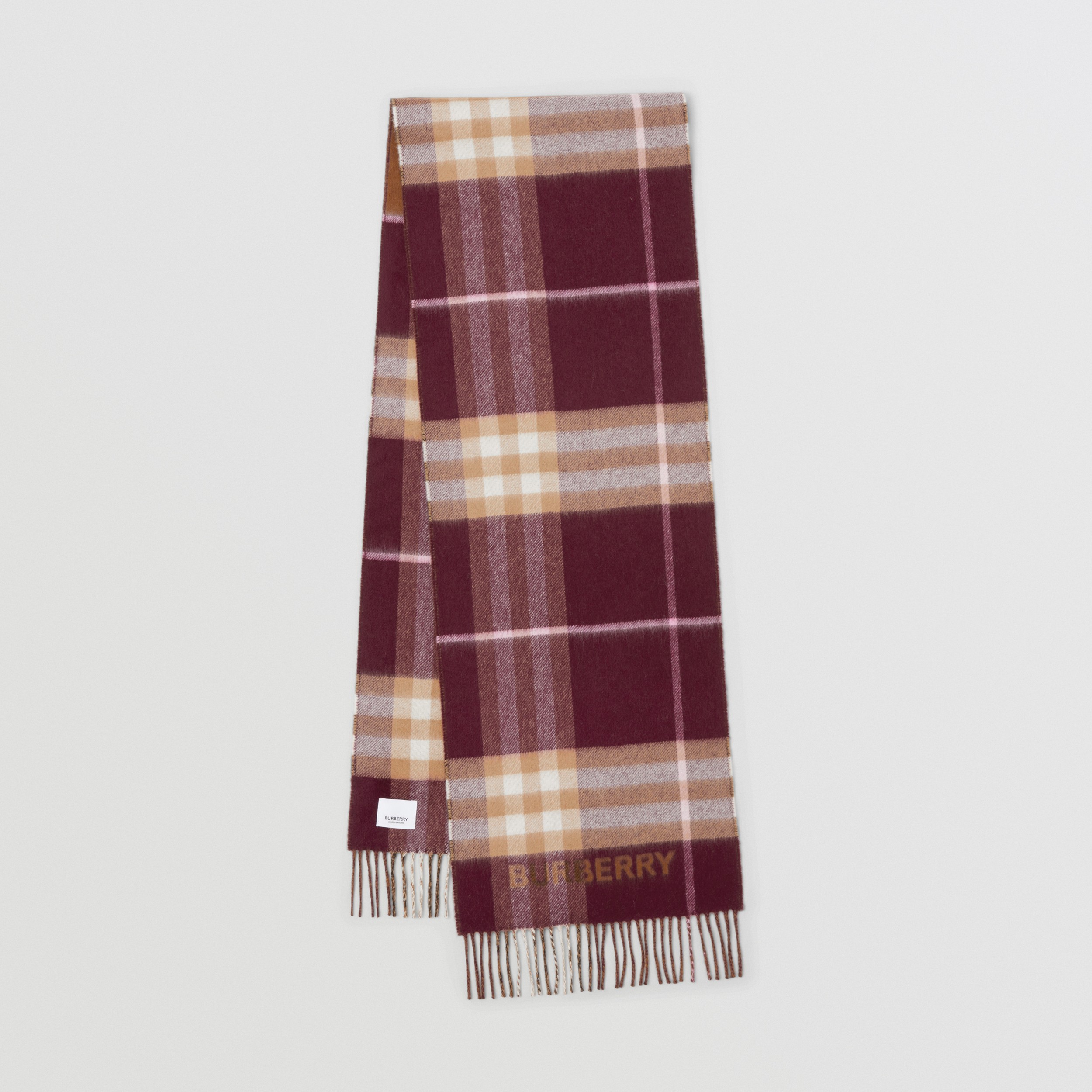 Sciarpa in cashmere con motivi tartan a contrasto (Marrone Betulla Scuro/borgogna) | Sito ufficiale Burberry® - 1
