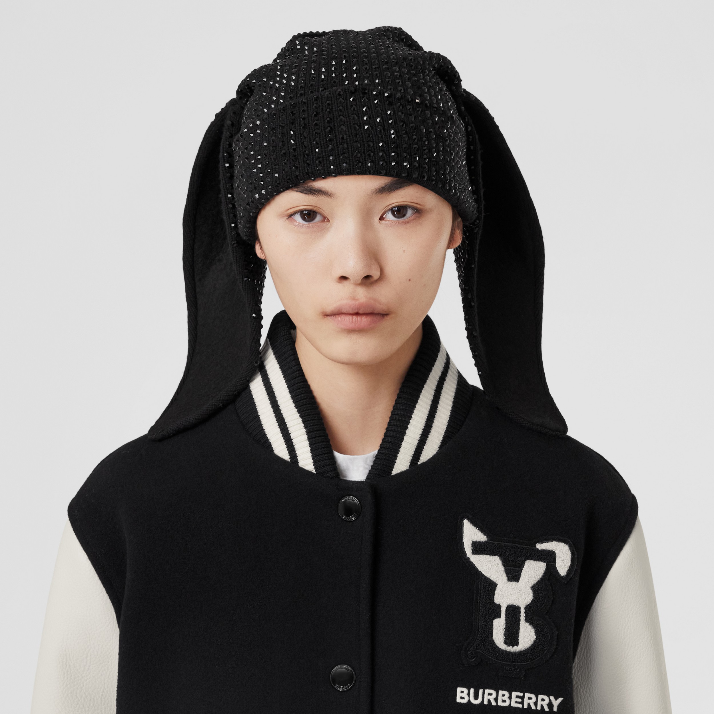 Rabbit Appliqué Technical Wool Bomber Jacket in Black - Women | Burberry® Official - 2