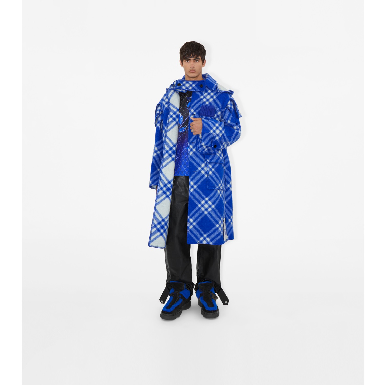 Check Wool Blanket Cape in Knight Burberry Official