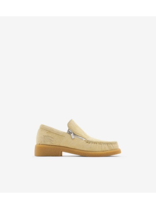 Burberry Suede Chance Loafers In Gold