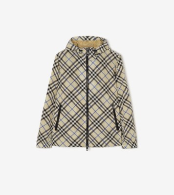 Check Nylon Hooded Jacket in Lichen beige - Men | Burberry® Official