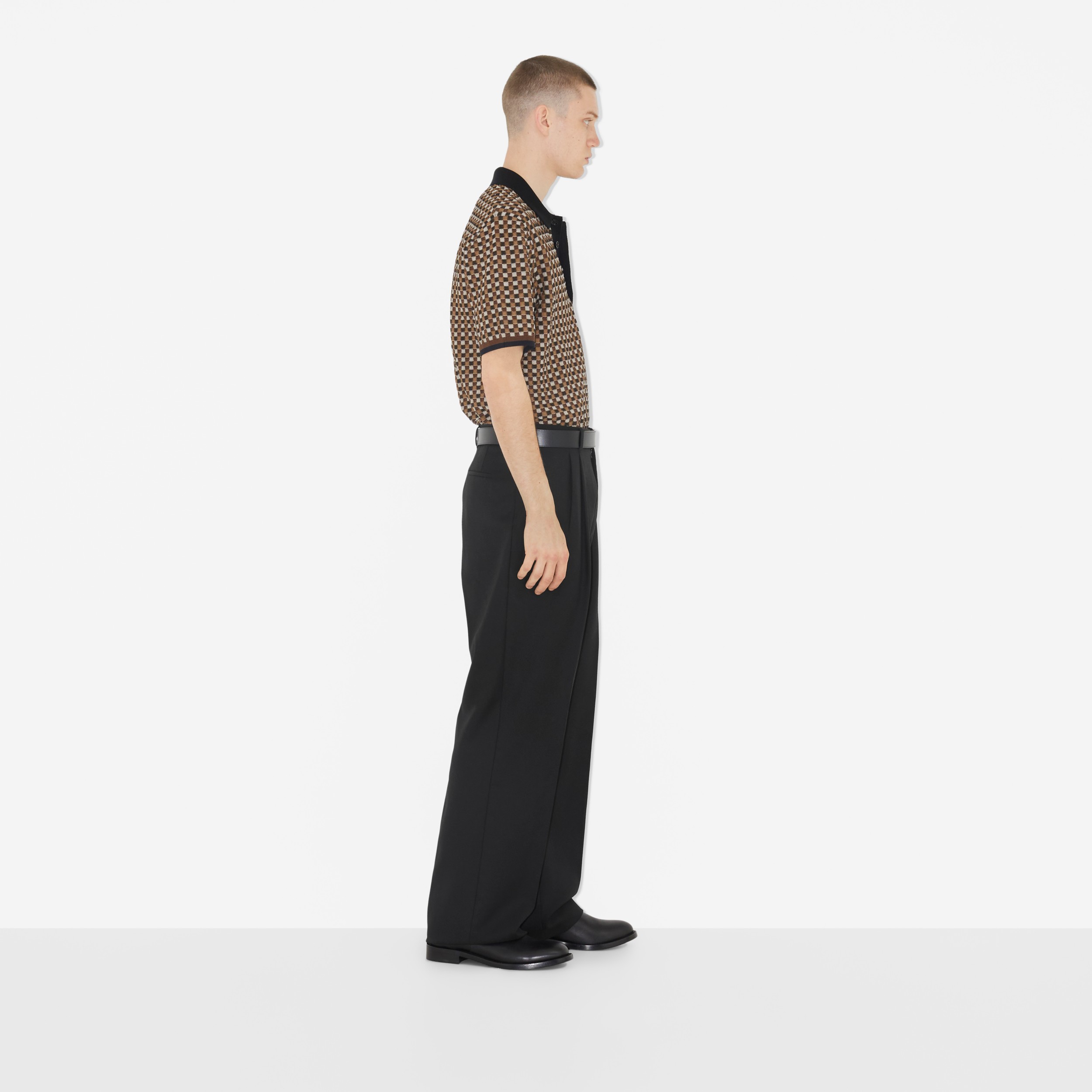 Check Cotton Blend Polo Shirt in Dark Birch Brown - Men | Burberry® Official - 3