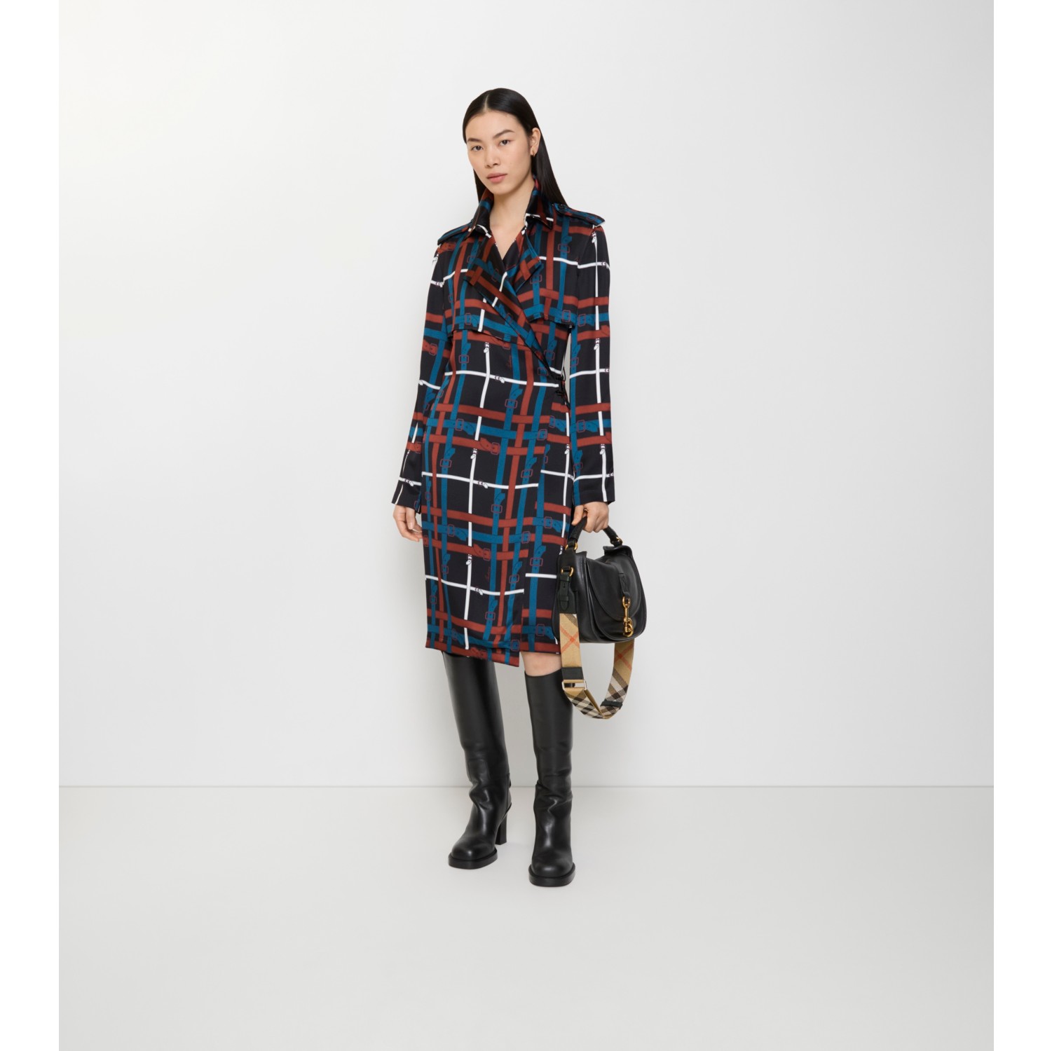 Belt Check Viscose Trench Dress