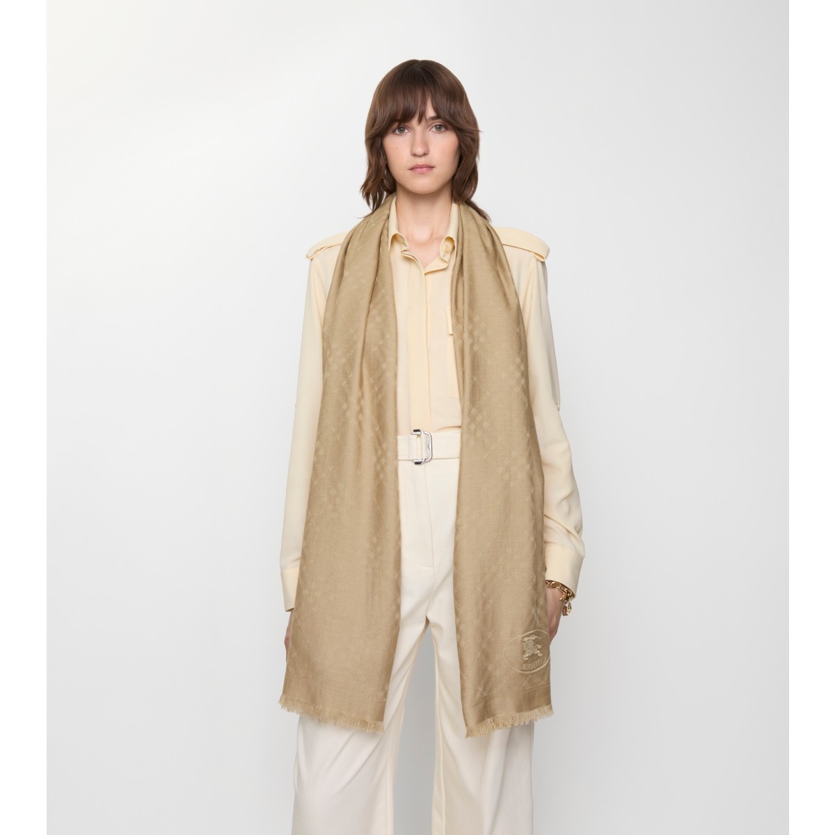  Check Wide Wool Silk Scarf