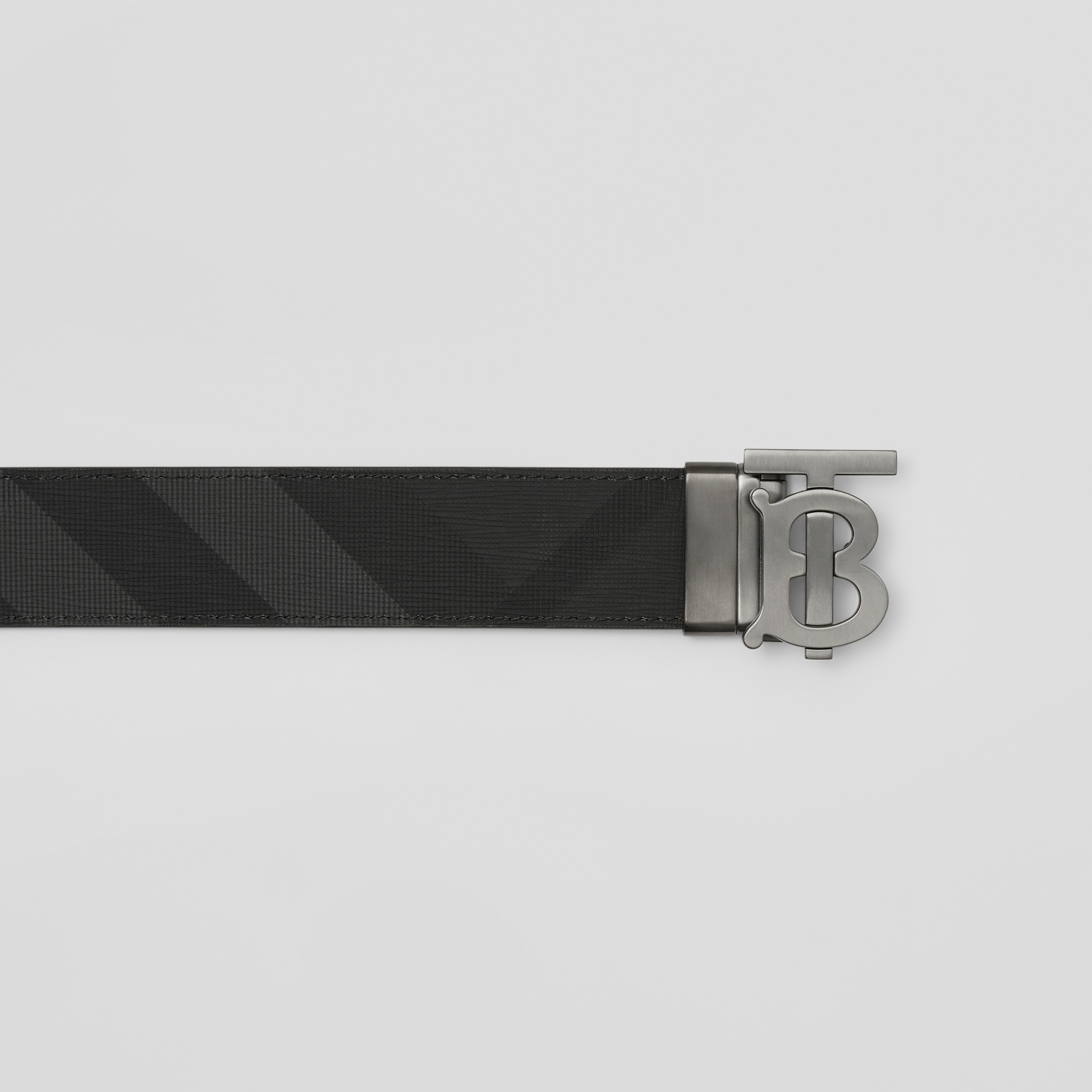 Check and Leather Reversible TB Belt in Charcoal/graphite - Men | Burberry®  Official