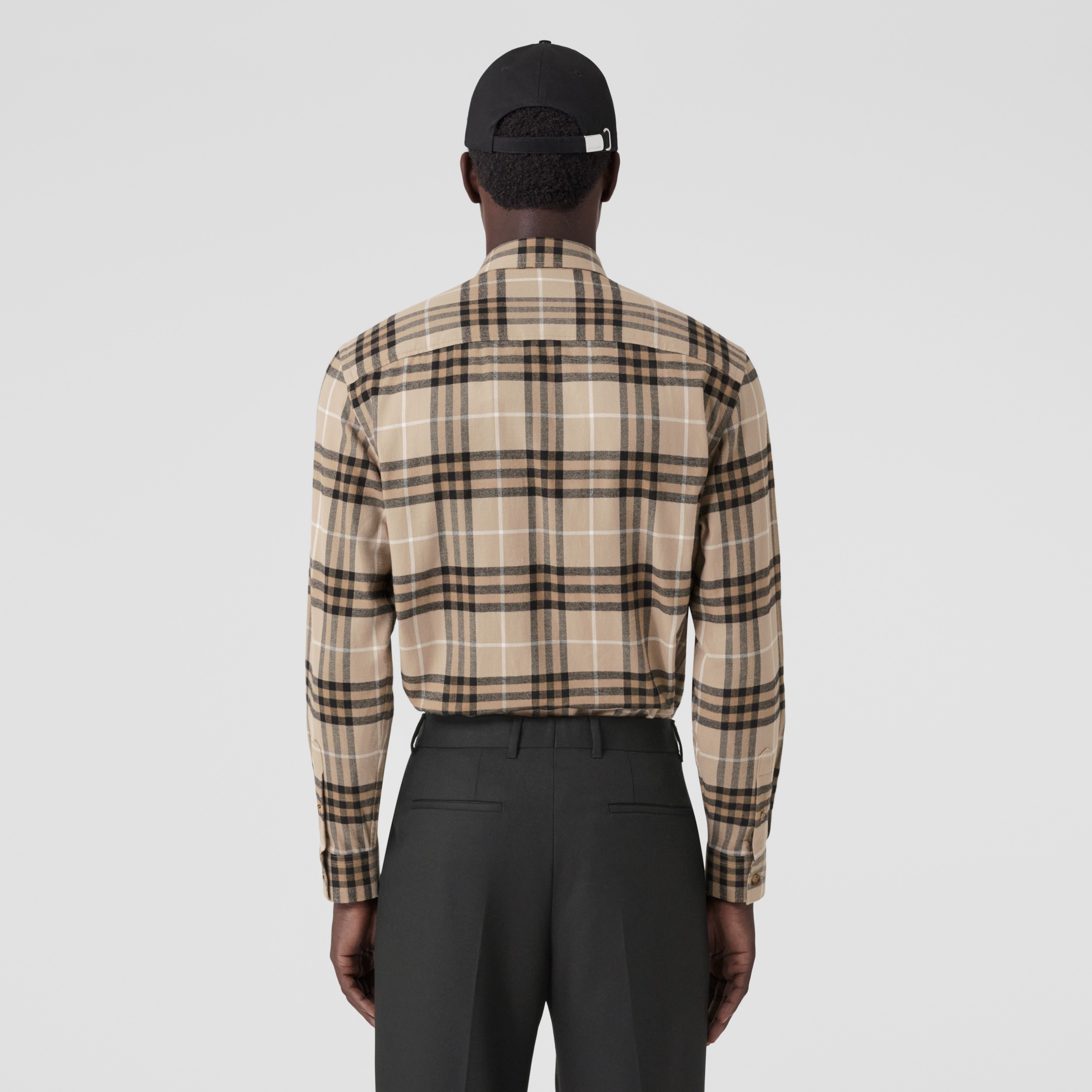 Button-down Collar Check Cotton Shirt in Biscuit - Men | Burberry® Official