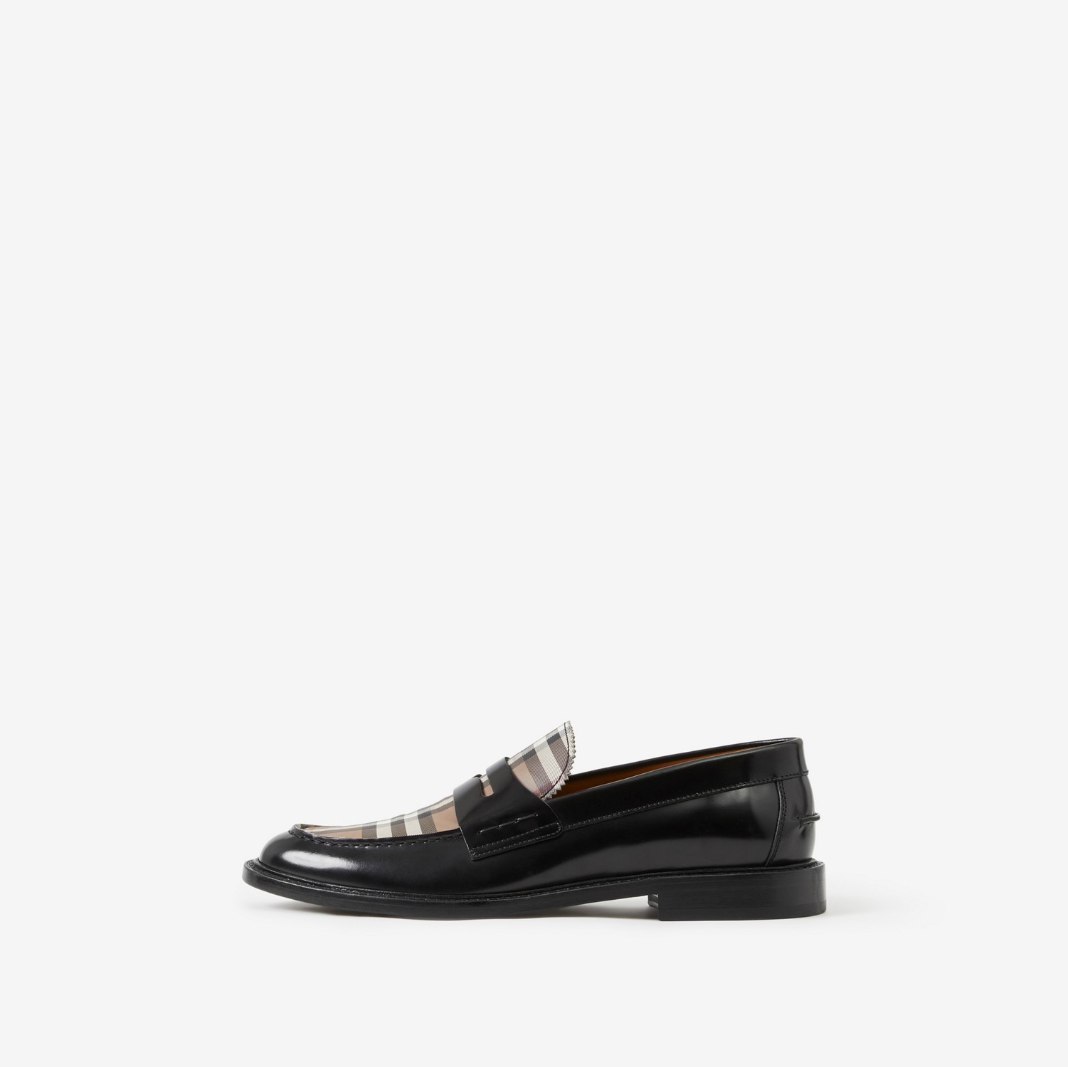 Vintage Check Panel Leather Penny Loafer in Black - Men | Burberry® Official