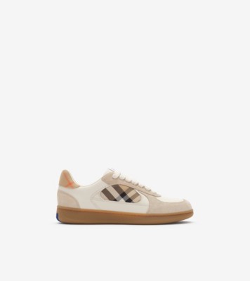 Leather, Suede and Check Terrace Sneakers in Dove beige/grey/sand - Women | Burberry® Official