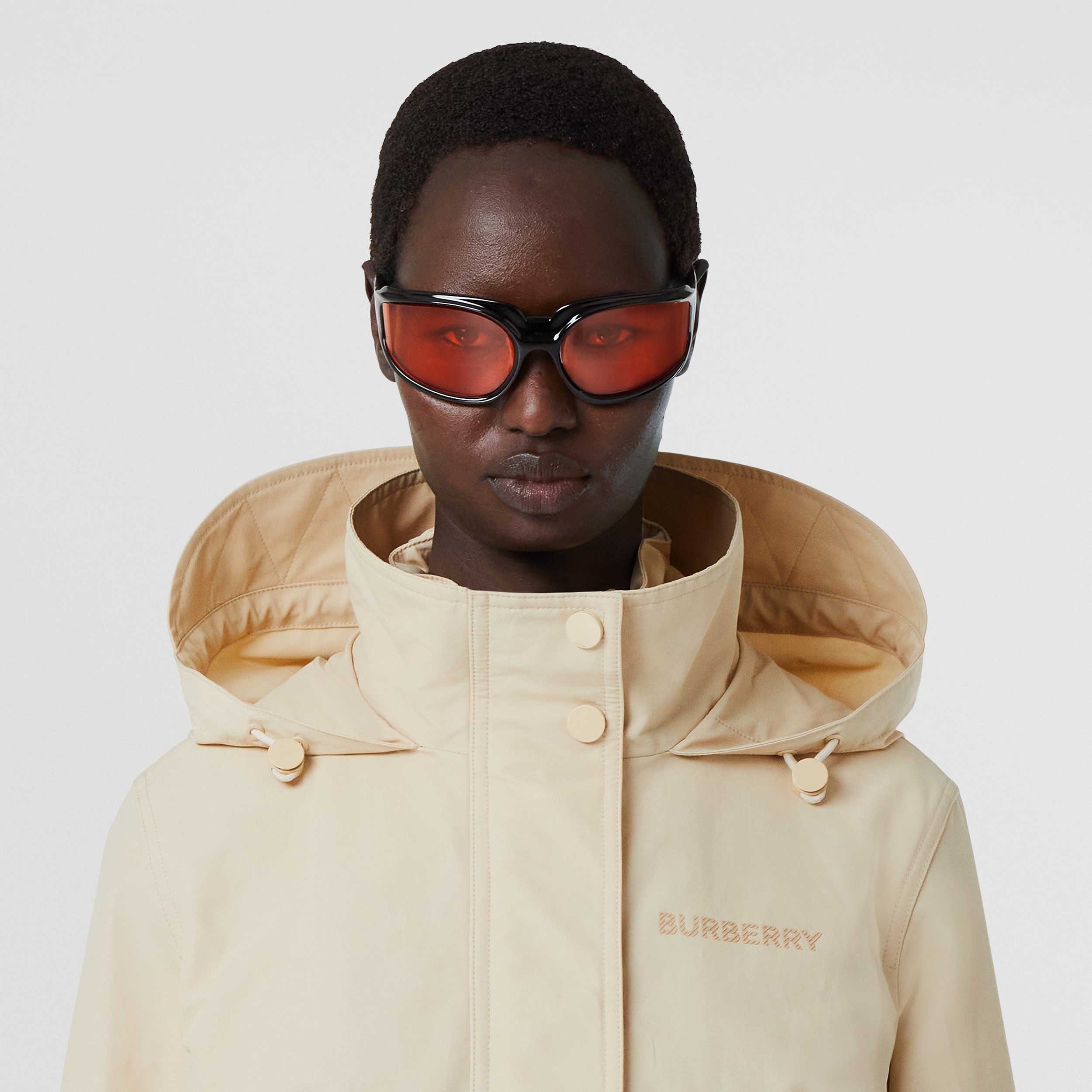 Logo Print Technical Cotton Hooded Parka in Pale Stone - Women | Burberry® Official - 2