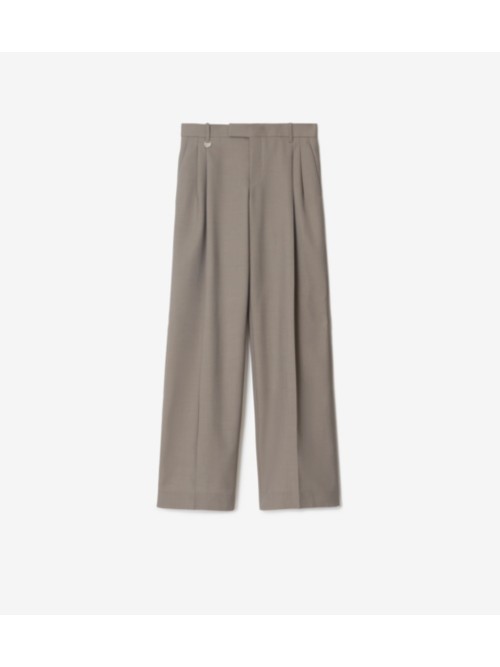 Shop Burberry Wool Tailored Trousers In Wax