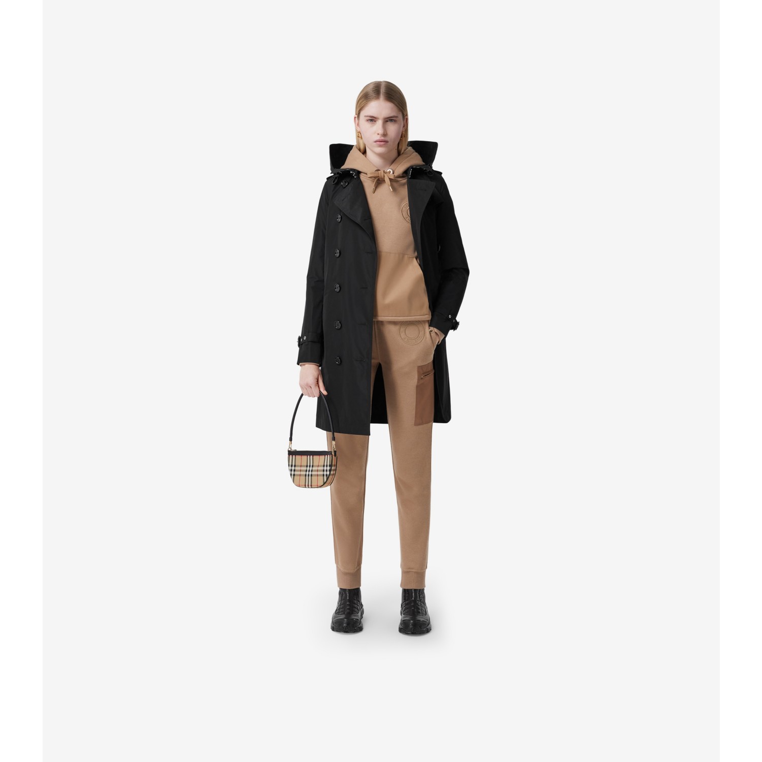 Mid-length Taffeta Kensington Trench Coat in Black - Women, Nylon |  Burberry® Official