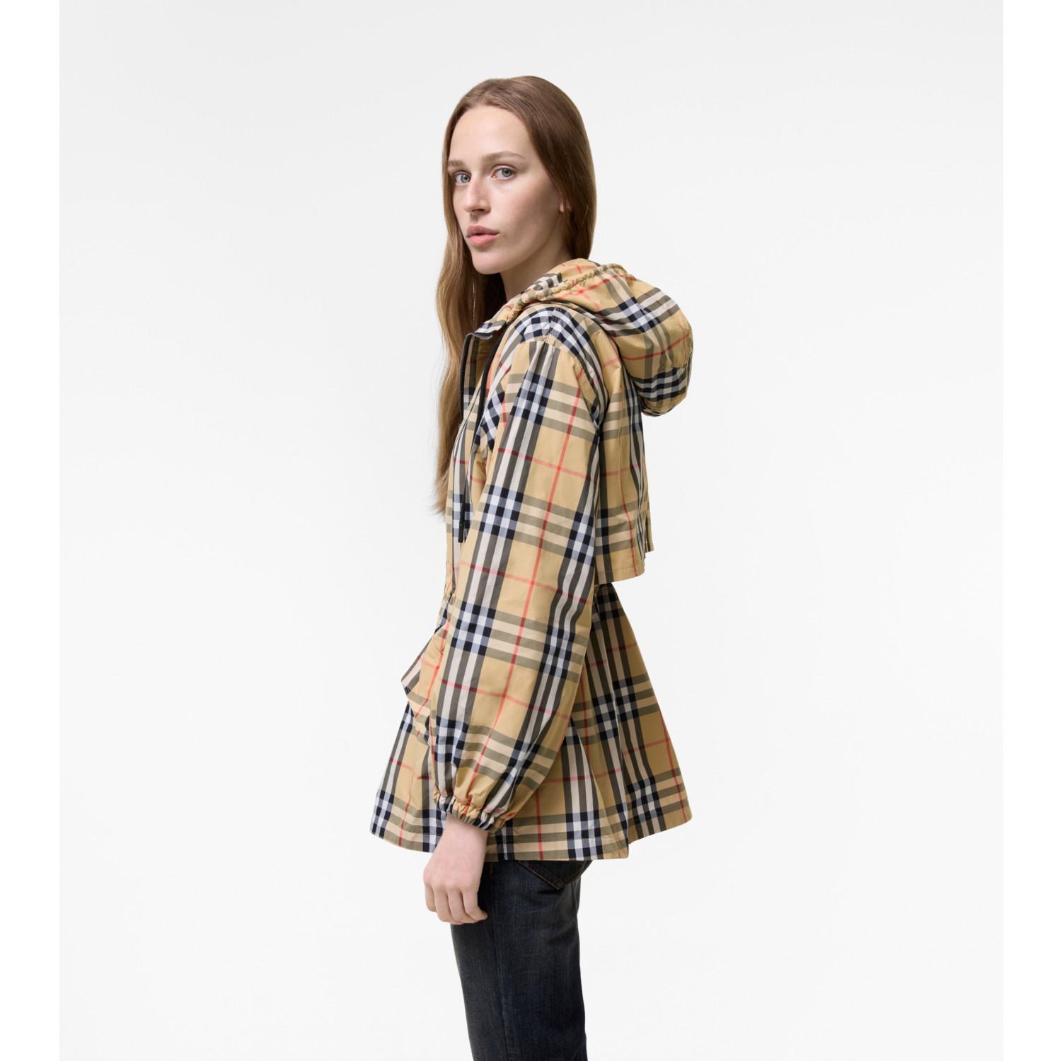 Check Nylon Hooded Jacket in Sand beige - Women | Burberry® Official