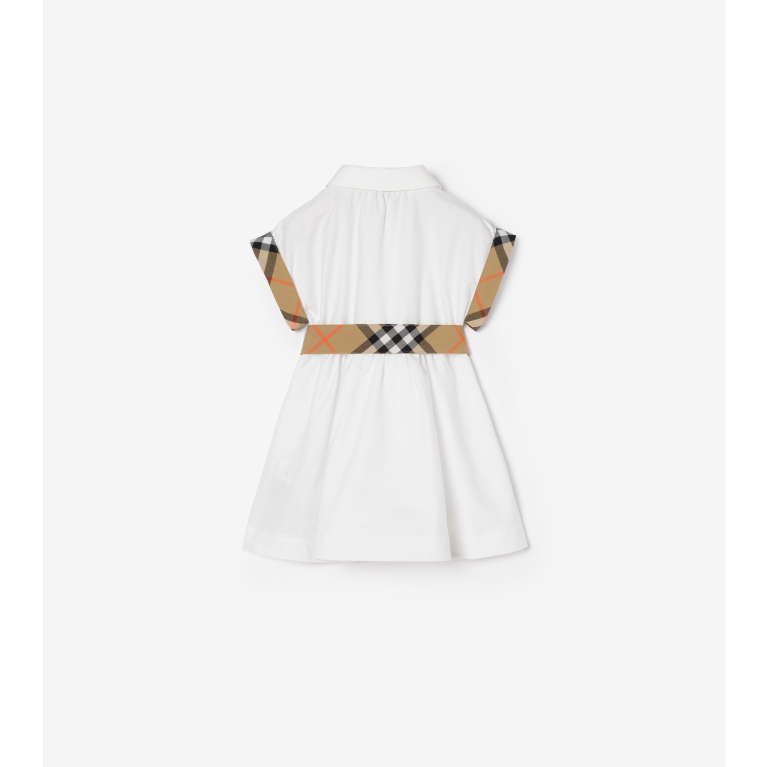 Check Trim Cotton Shirt Dress