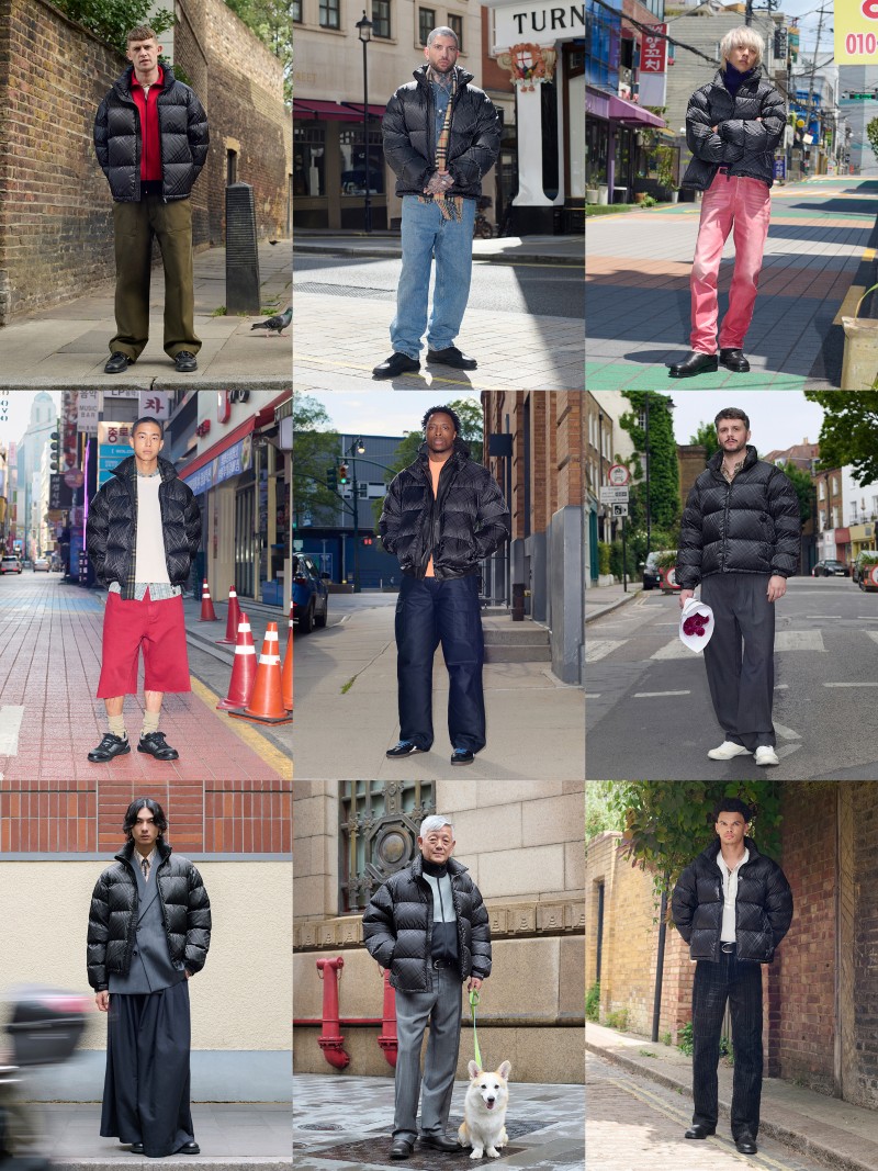 Grid of 9 Shots of a mixture of personalities & Burberry employees wearing the Check Nylon Highlands Puffer Jacket in Black