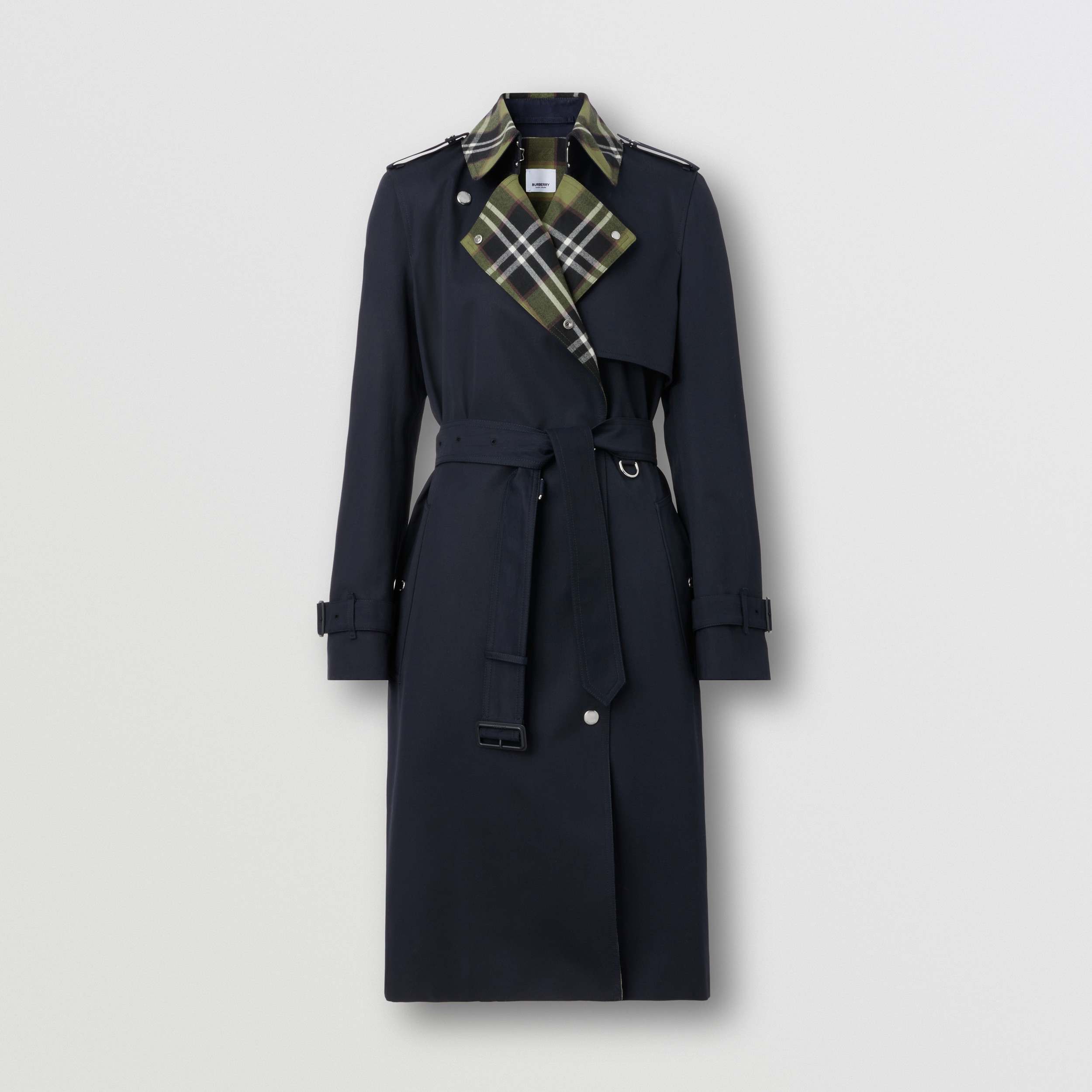 Trench coat de gabardine de algodão com recorte xadrez (Azul Carvão) - Mulheres | Burberry® oficial - 4