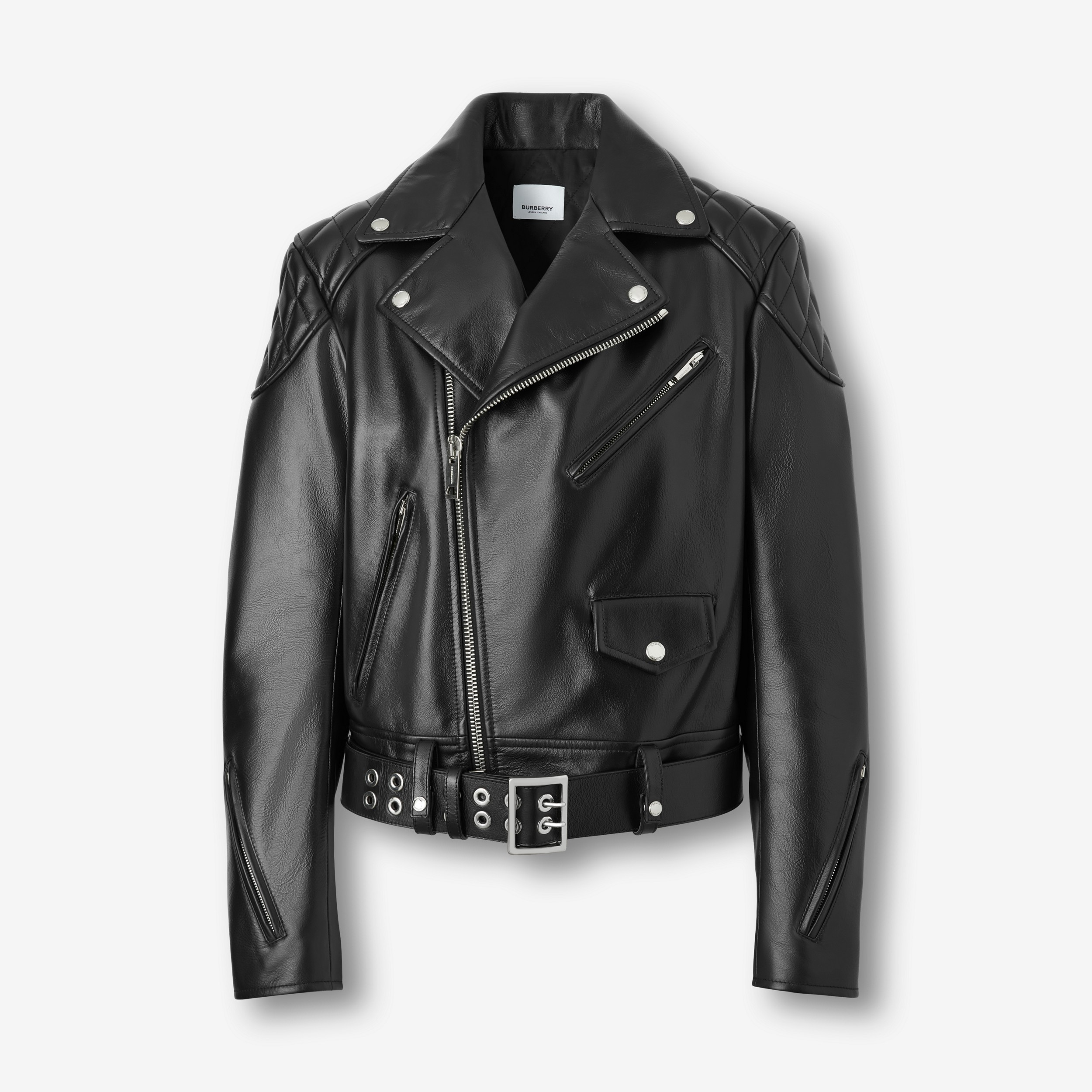 Diamond Quilted Panel Leather Biker Jacket in Black - Women | Burberry® Official - 1
