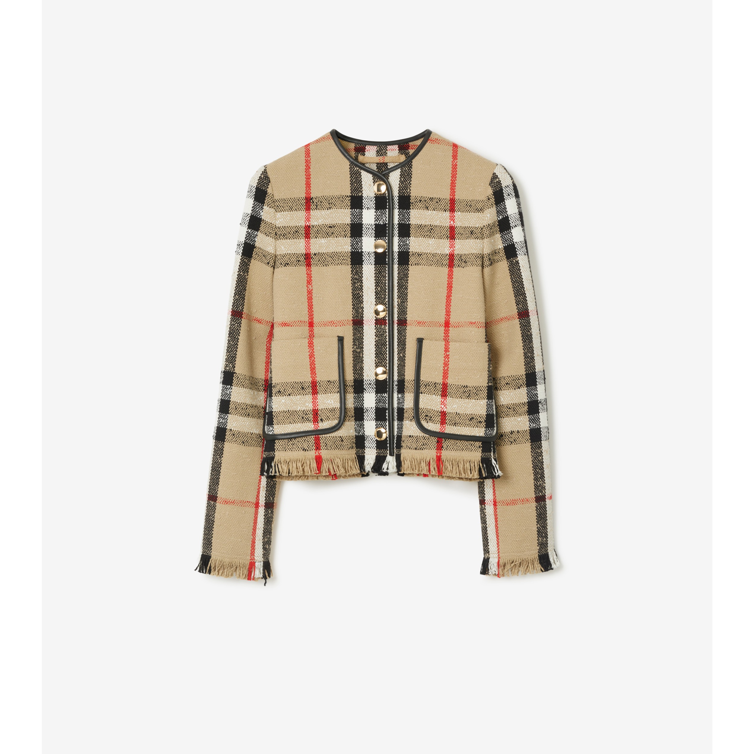 Check Bouclé Collarless Jacket in Archive Beige - Women - Burberry